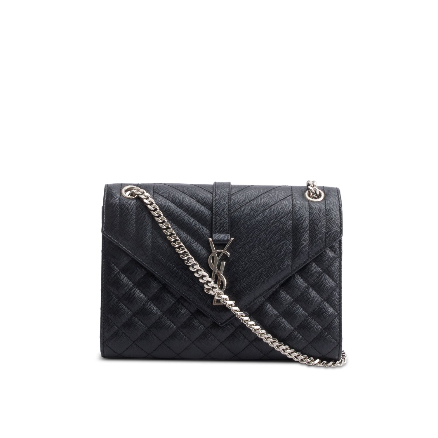 Saint Laurent Black Grained De Poudre Medium Envelope Shoulder Bag