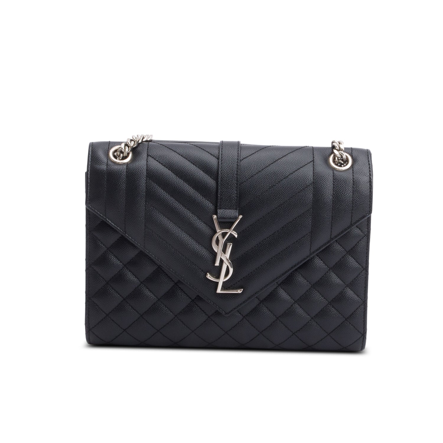 Saint Laurent Black Grained De Poudre Medium Envelope Shoulder Bag
