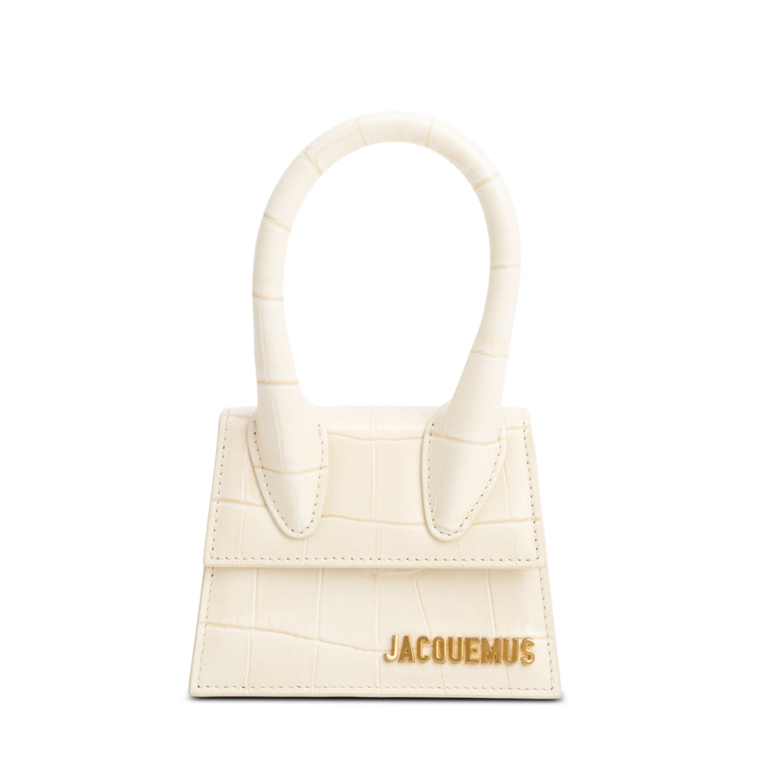 Jacquemus Cream Croc-Embossed Leather Mini Signature Le Chiquito Handle Bag w/ Strap