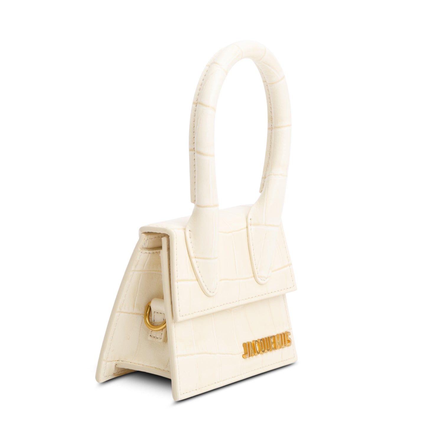 Jacquemus Cream Croc-Embossed Leather Mini Signature Le Chiquito Handle Bag w/ Strap