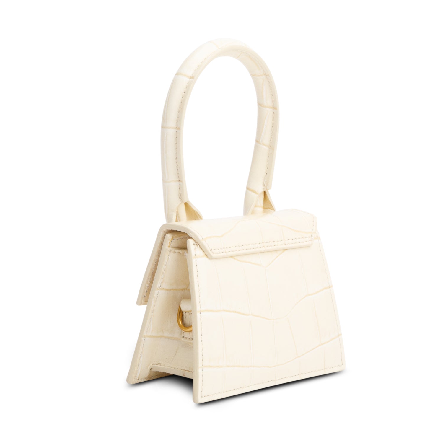 Jacquemus Cream Croc-Embossed Leather Mini Signature Le Chiquito Handle Bag w/ Strap
