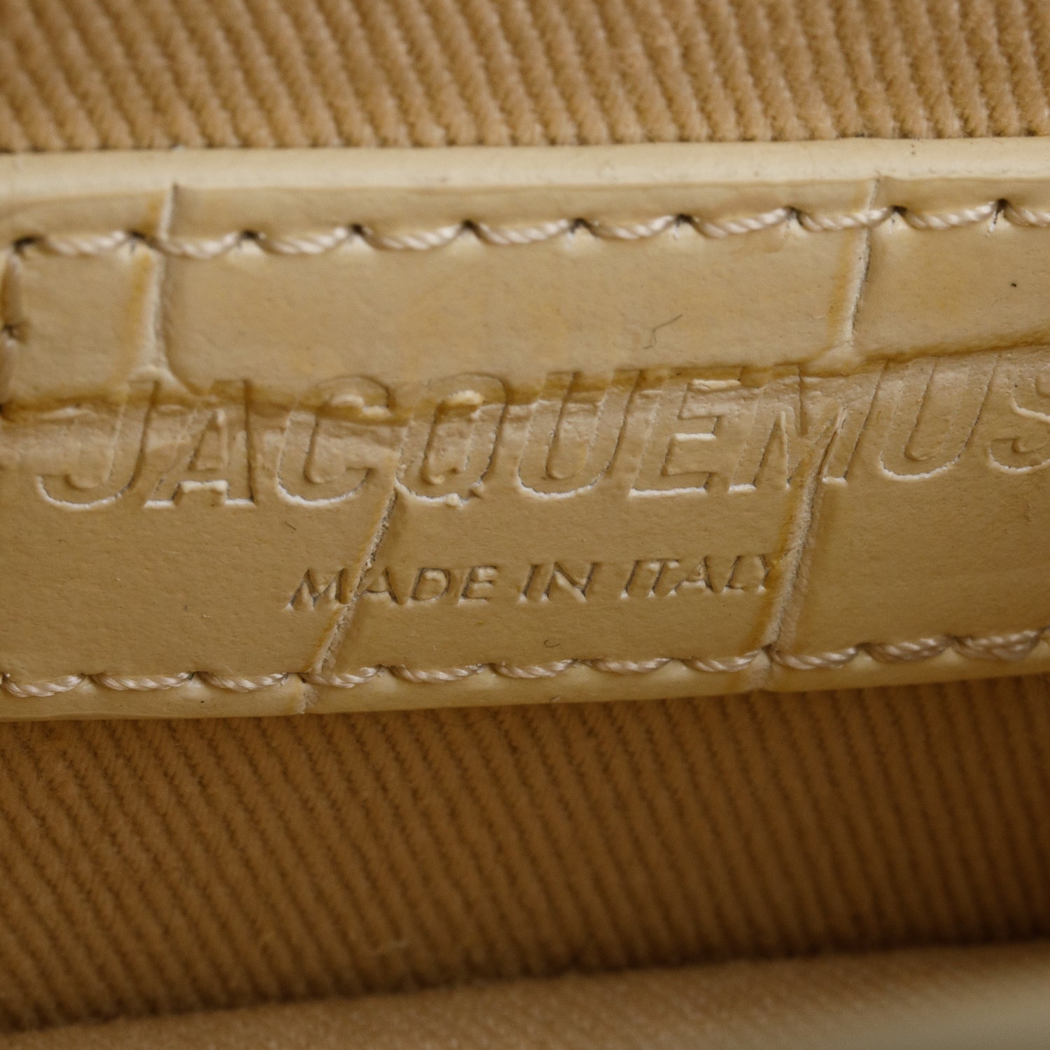 Jacquemus Cream Croc-Embossed Leather Mini Signature Le Chiquito Handle Bag w/ Strap