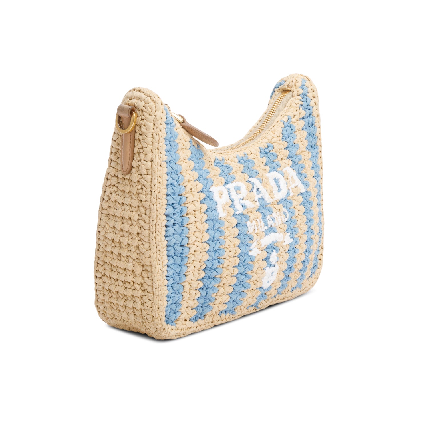 Prada Beige/Blue Raffia Re-Edition 2005 Shoulder Bag