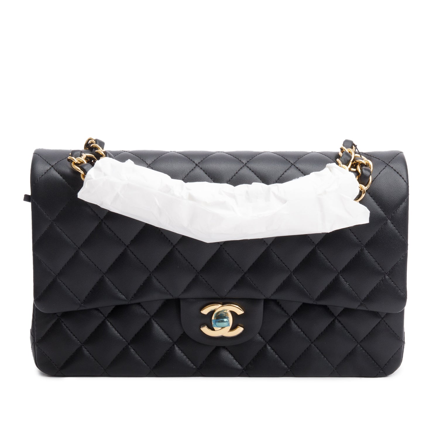 Chanel 2025 Black Quilted Lambskin Leather Classic Medium Double Flap Bag w/ Box