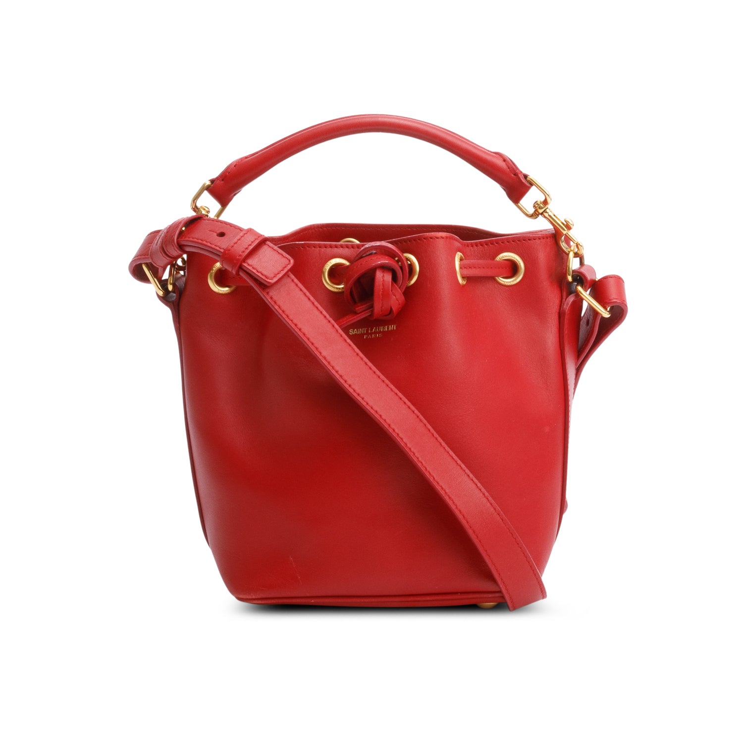 Saint Laurent Red Calskin Leather Small Emmanuel Bucket Bag