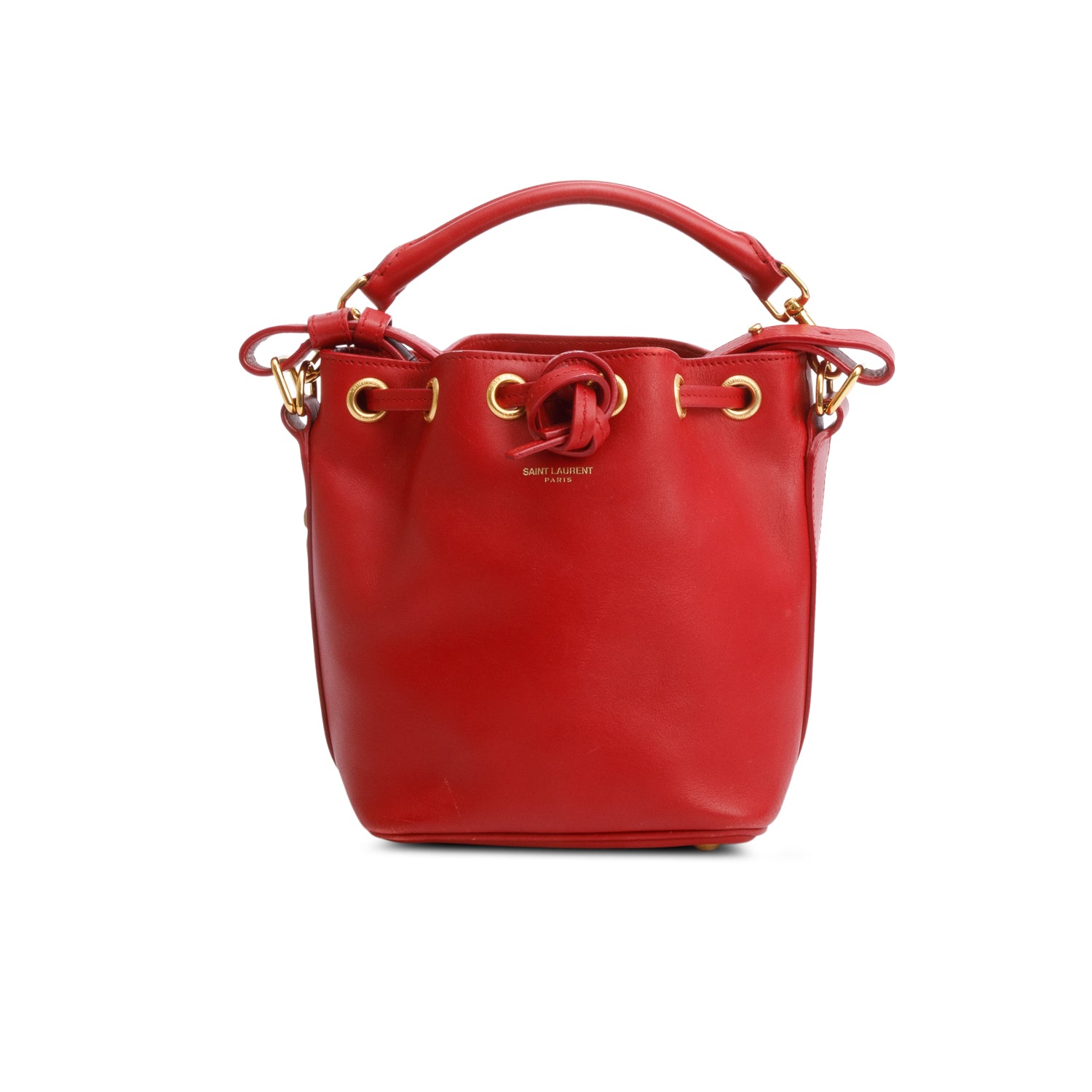 Saint Laurent Red Calskin Leather Small Emmanuel Bucket Bag