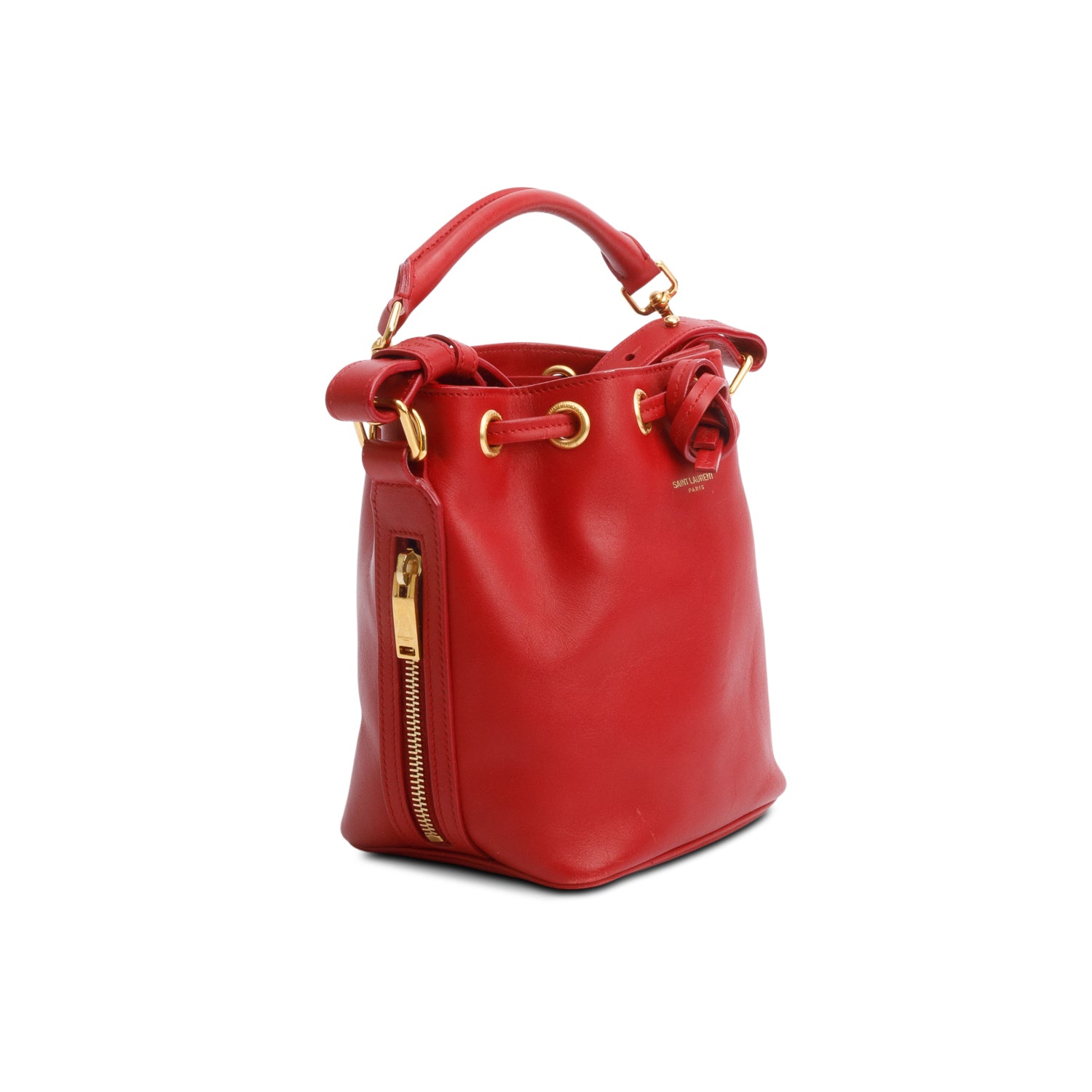Saint Laurent Red Calskin Leather Small Emmanuel Bucket Bag