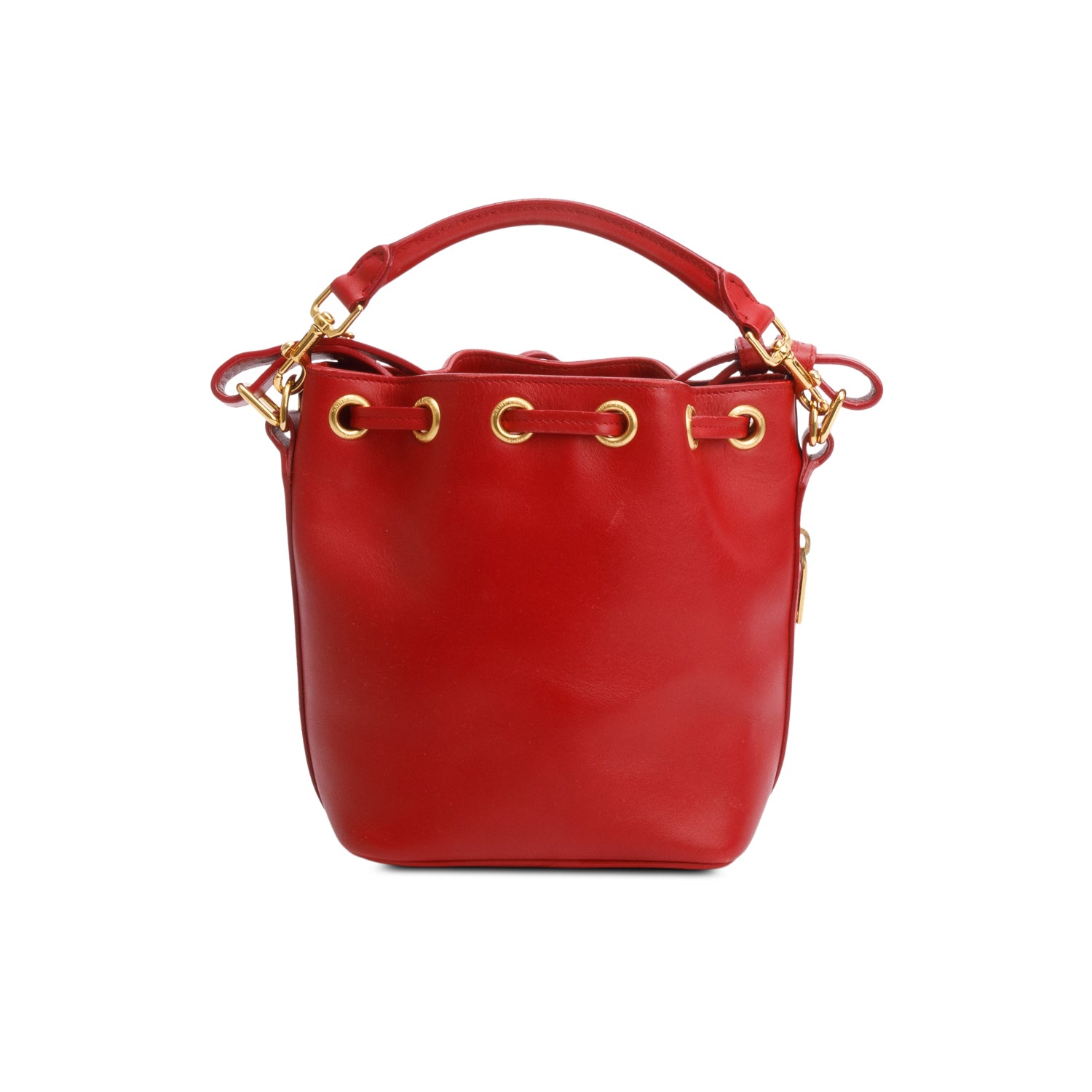 Saint Laurent Red Calskin Leather Small Emmanuel Bucket Bag