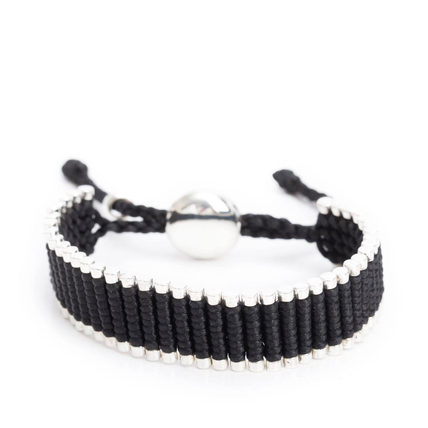 Links of London Sterling Silver Black & Silver Cord Friendship Bracelet