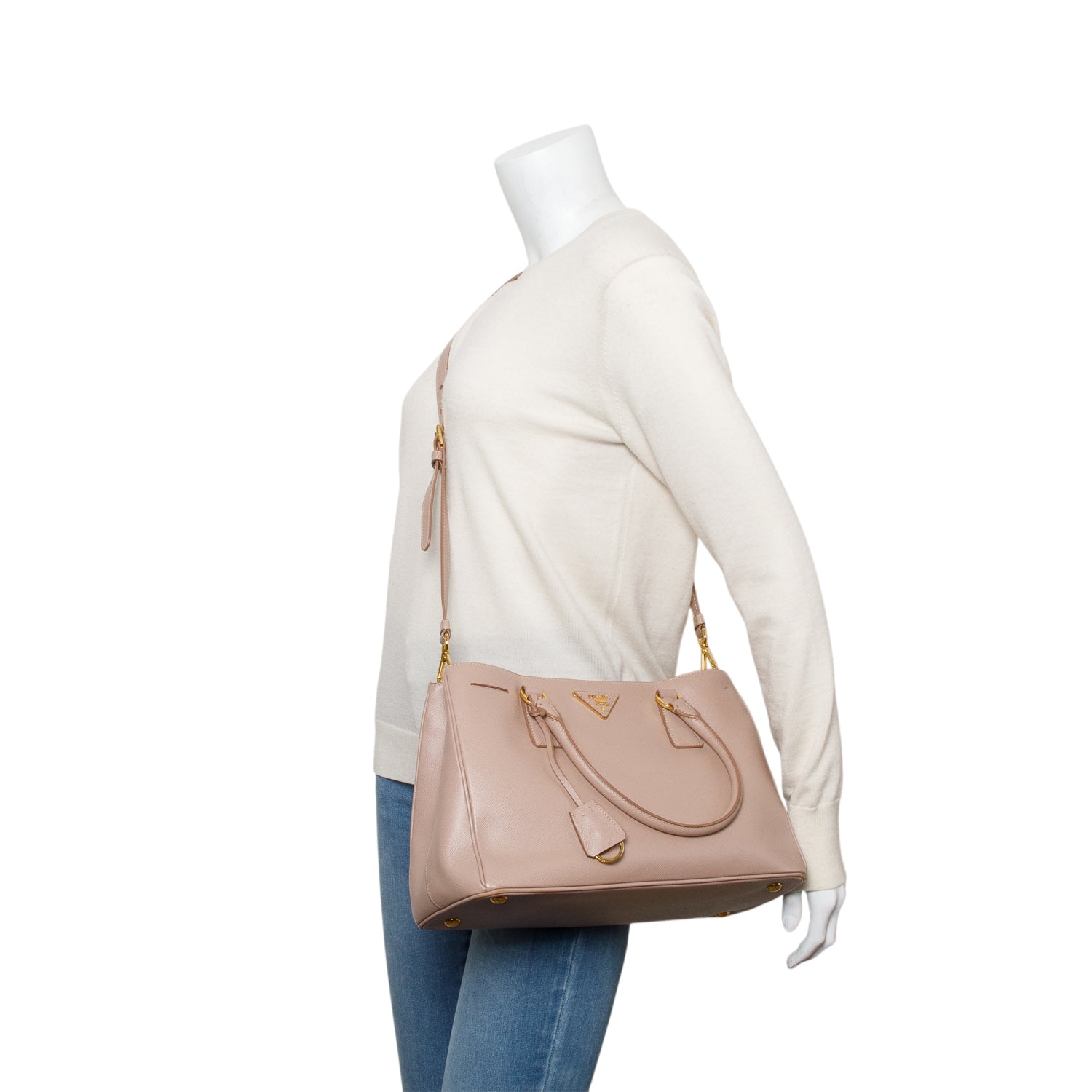 Prada Beige Saffiano Lux Small Galleria Tote w/ Strap & Authenticity Card