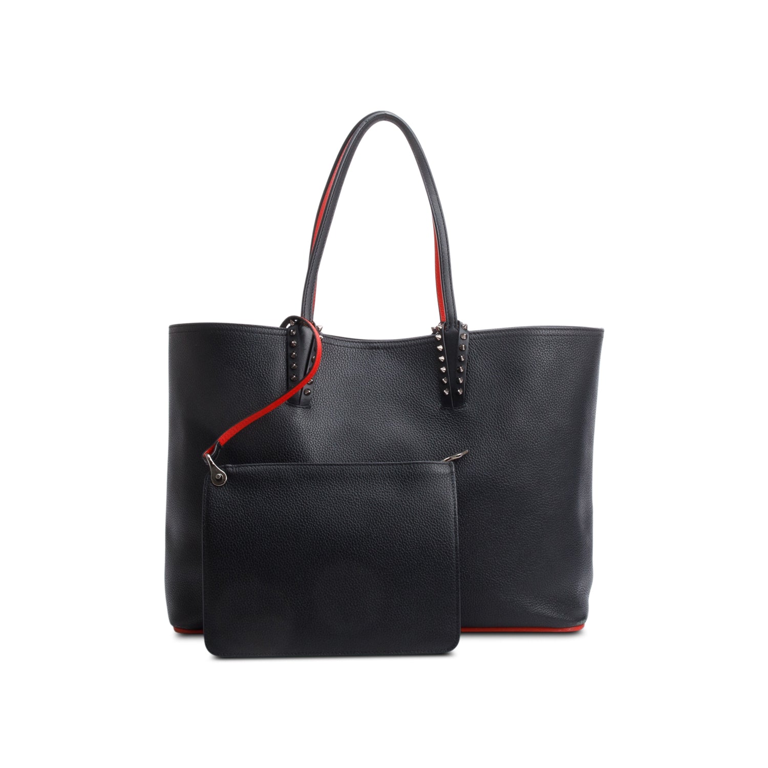 Christian Louboutin Black Calfskin Leather Spike Cabata Tote Bag w/ Pouch