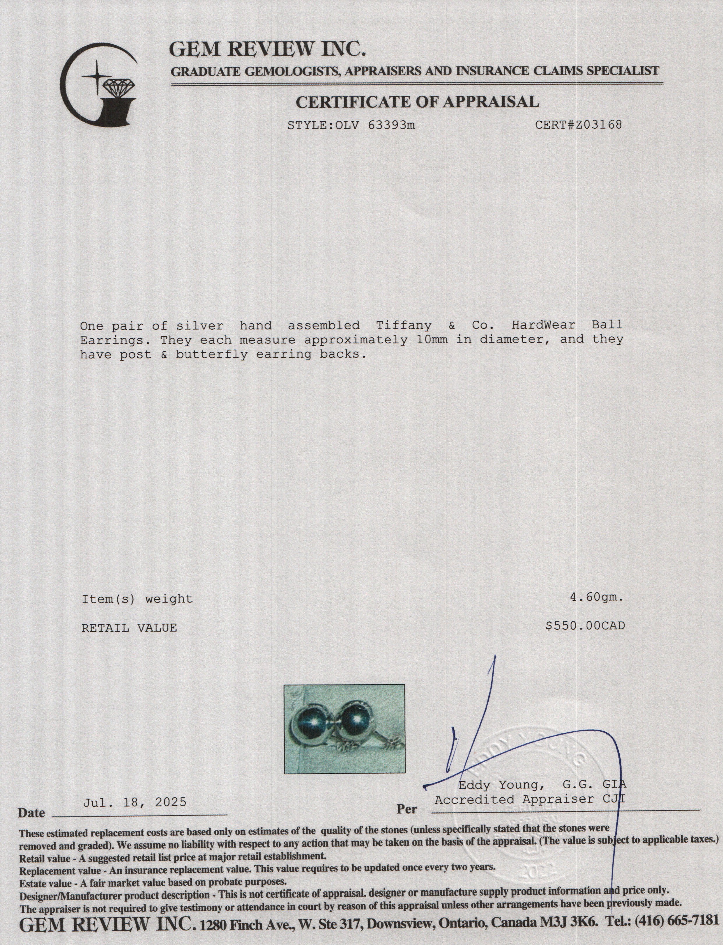 Tiffany & Co. Sterling Silver HardWear 10 MM Ball Earrings