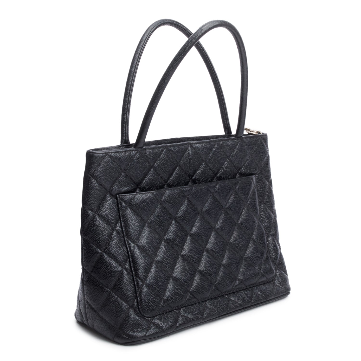 Chanel Vintage Black Caviar Leather Medallion Tote w/ Authenticity Card