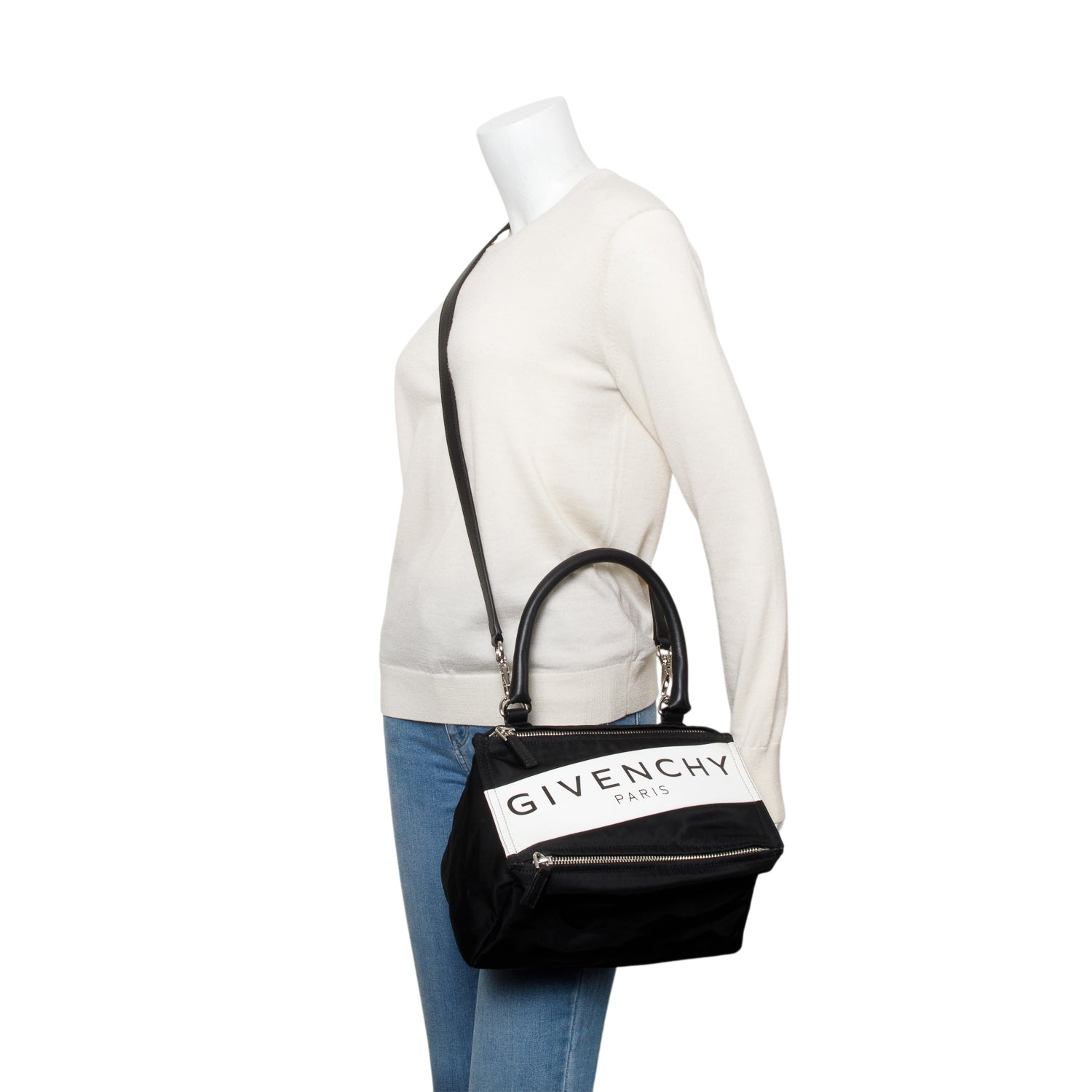 Givenchy Black Nylon Small Logo Pandora Satchel w/ Strap