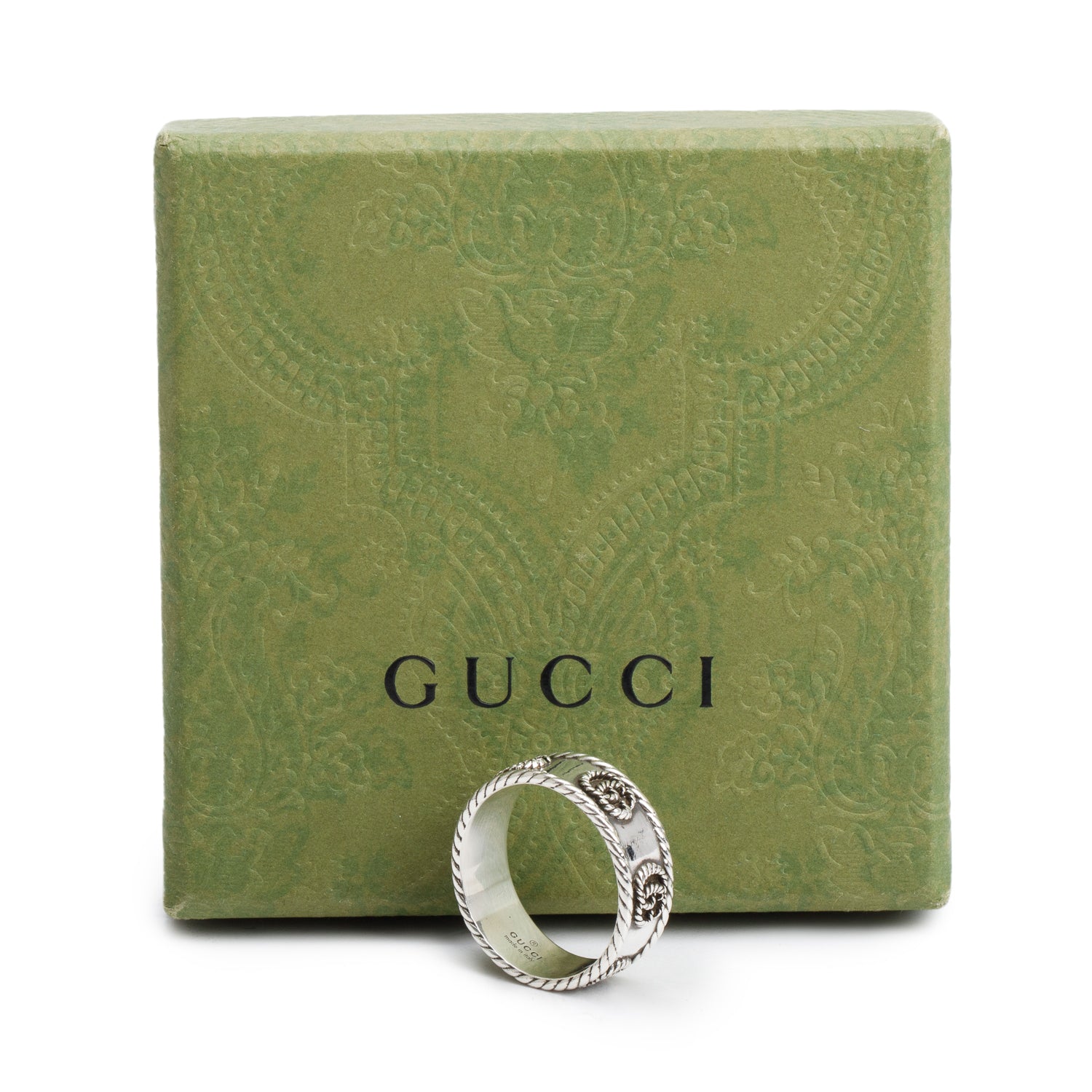 Gucci Sterling Silver Marmont Wide Ring, Size 25 11.0 w/ Box