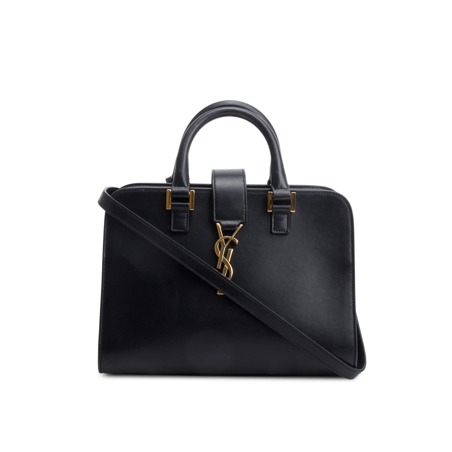 Saint Laurent Black Calfskin Leather Baby Cabas Tote Bag w/ Strap