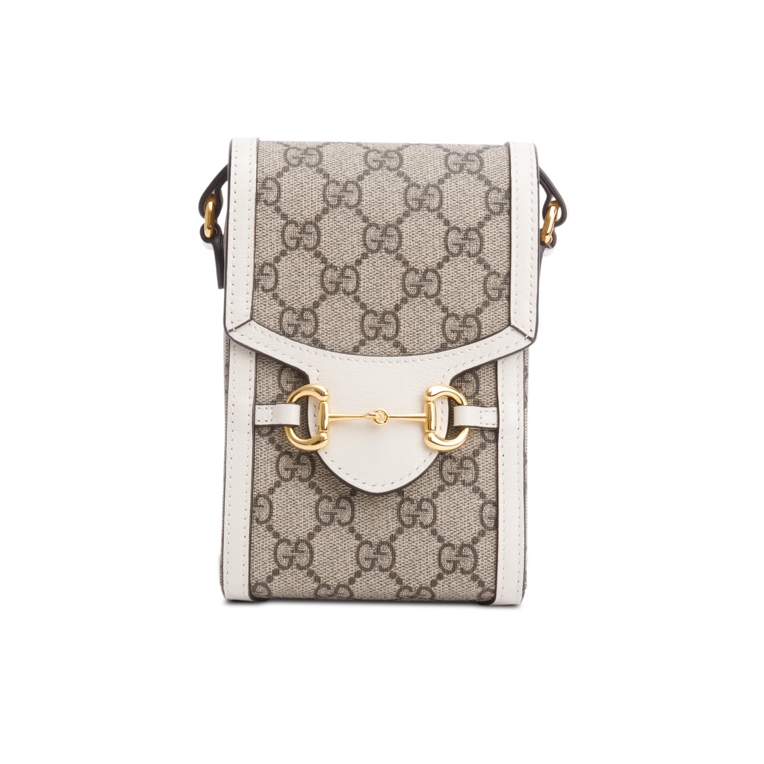 Gucci GG Supreme White Leather Trim Mini Horsebit 1955 Crossbody Bag