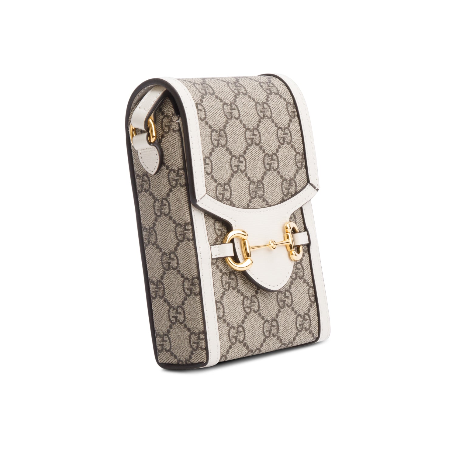 Gucci GG Supreme White Leather Trim Mini Horsebit 1955 Crossbody Bag