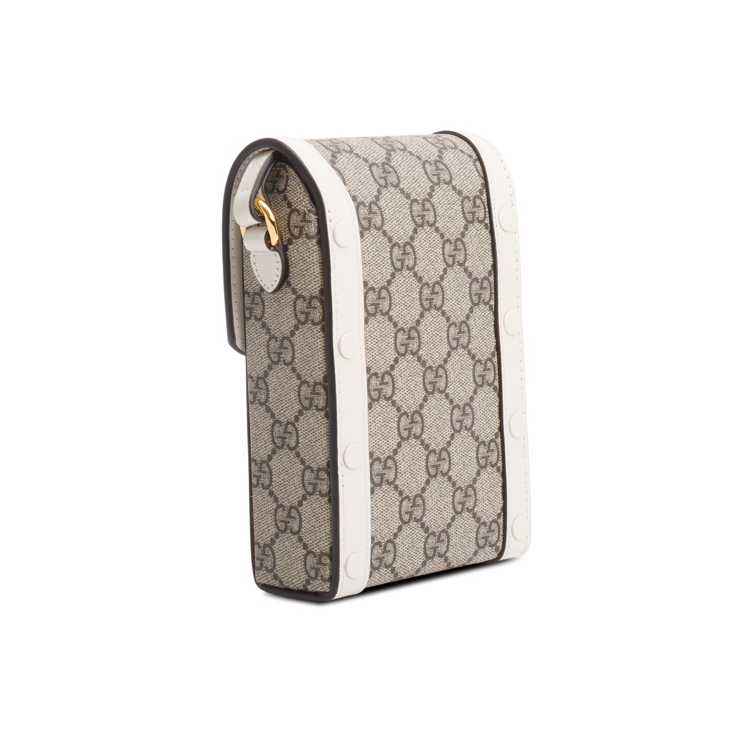 Gucci GG Supreme White Leather Trim Mini Horsebit 1955 Crossbody Bag