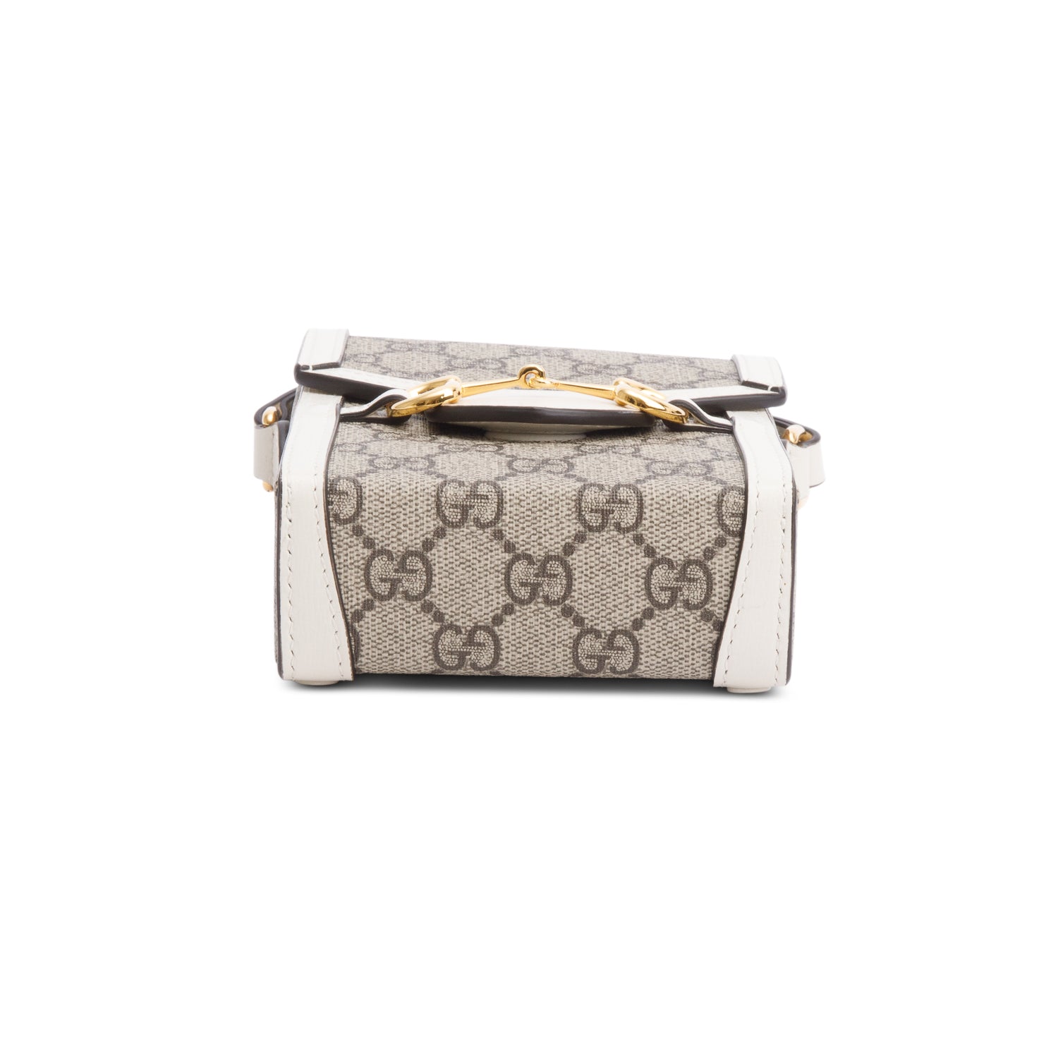 Gucci GG Supreme White Leather Trim Mini Horsebit 1955 Crossbody Bag