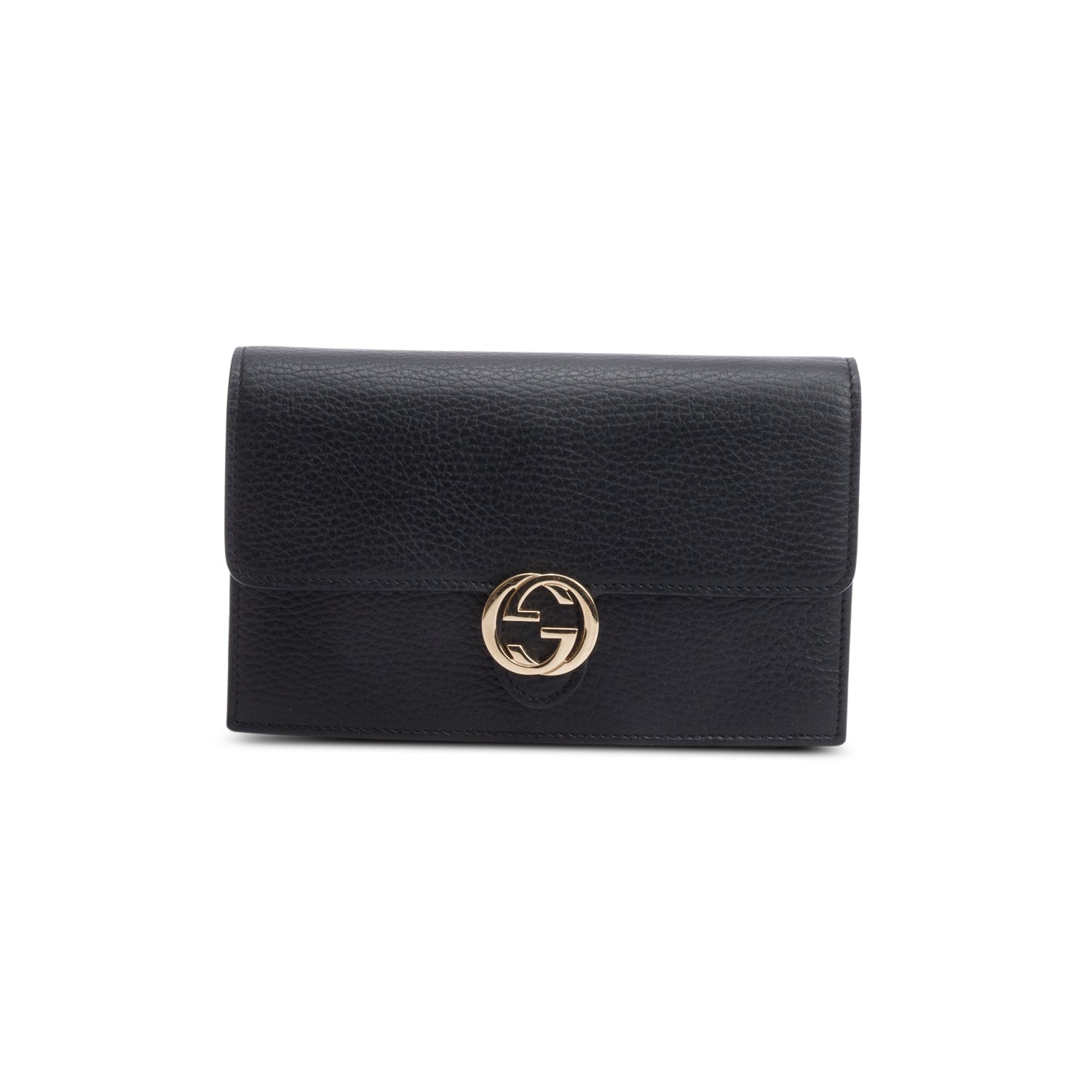 Gucci Black Dollar Calfskin Leather Interlocking GG Wallet on Chain