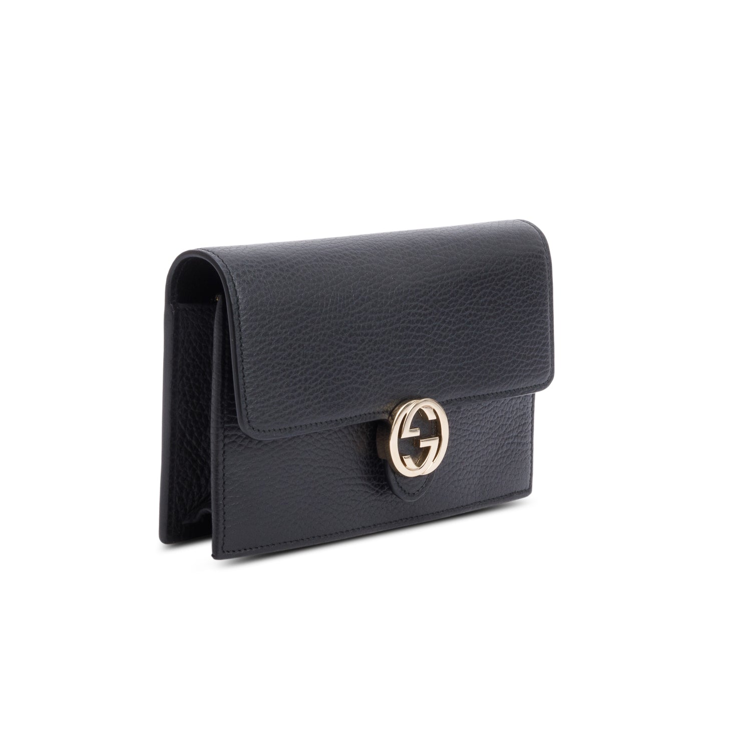 Gucci Black Dollar Calfskin Leather Interlocking GG Wallet on Chain