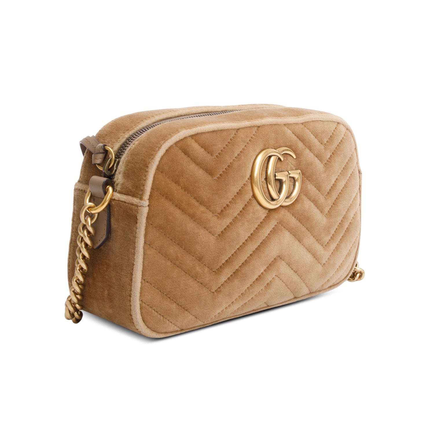 Gucci Brown Velvet Matelasse GG Marmont Small Shoulder Bag w/ Box