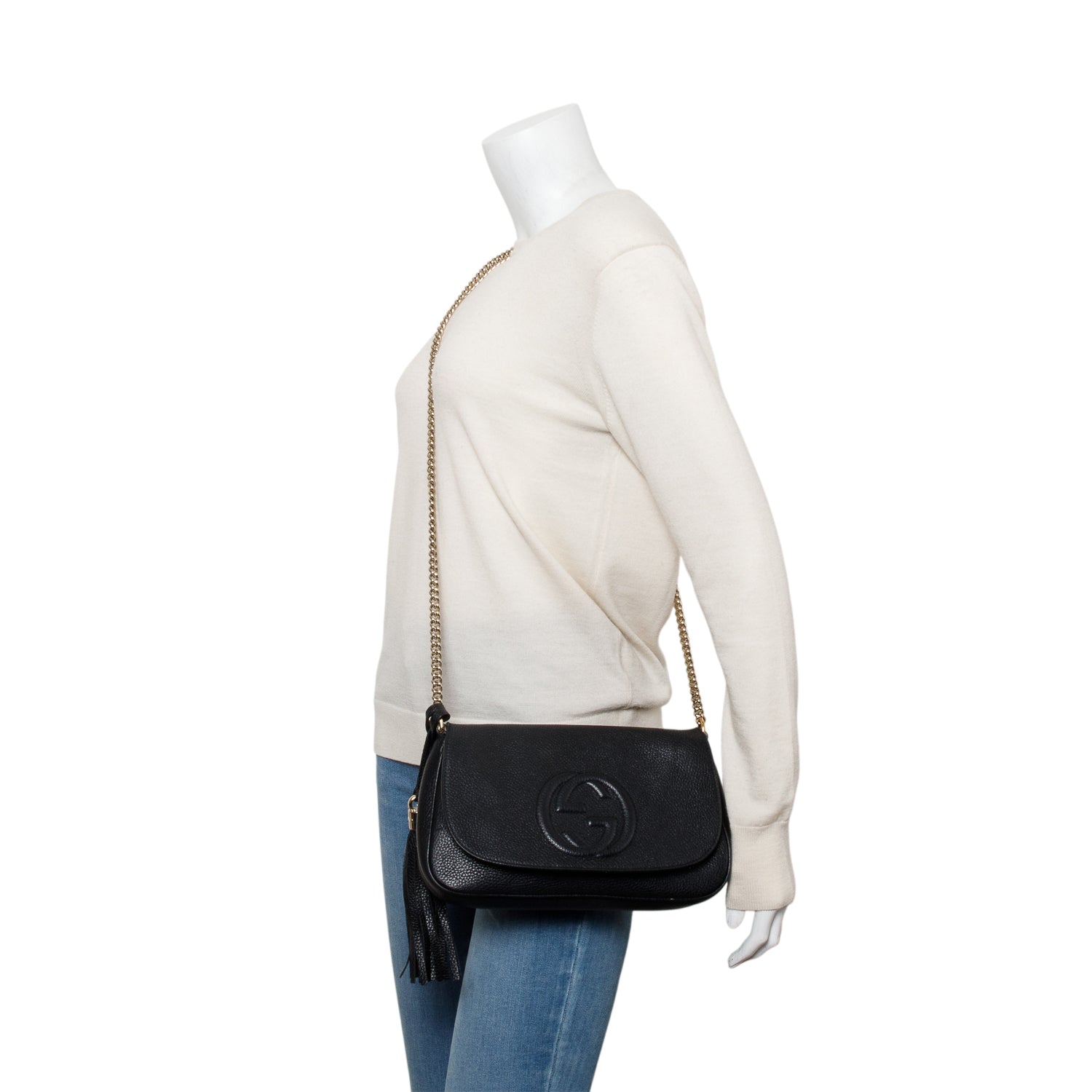 Gucci Black Leather Medium Soho Flap Chain Crossbody Bag