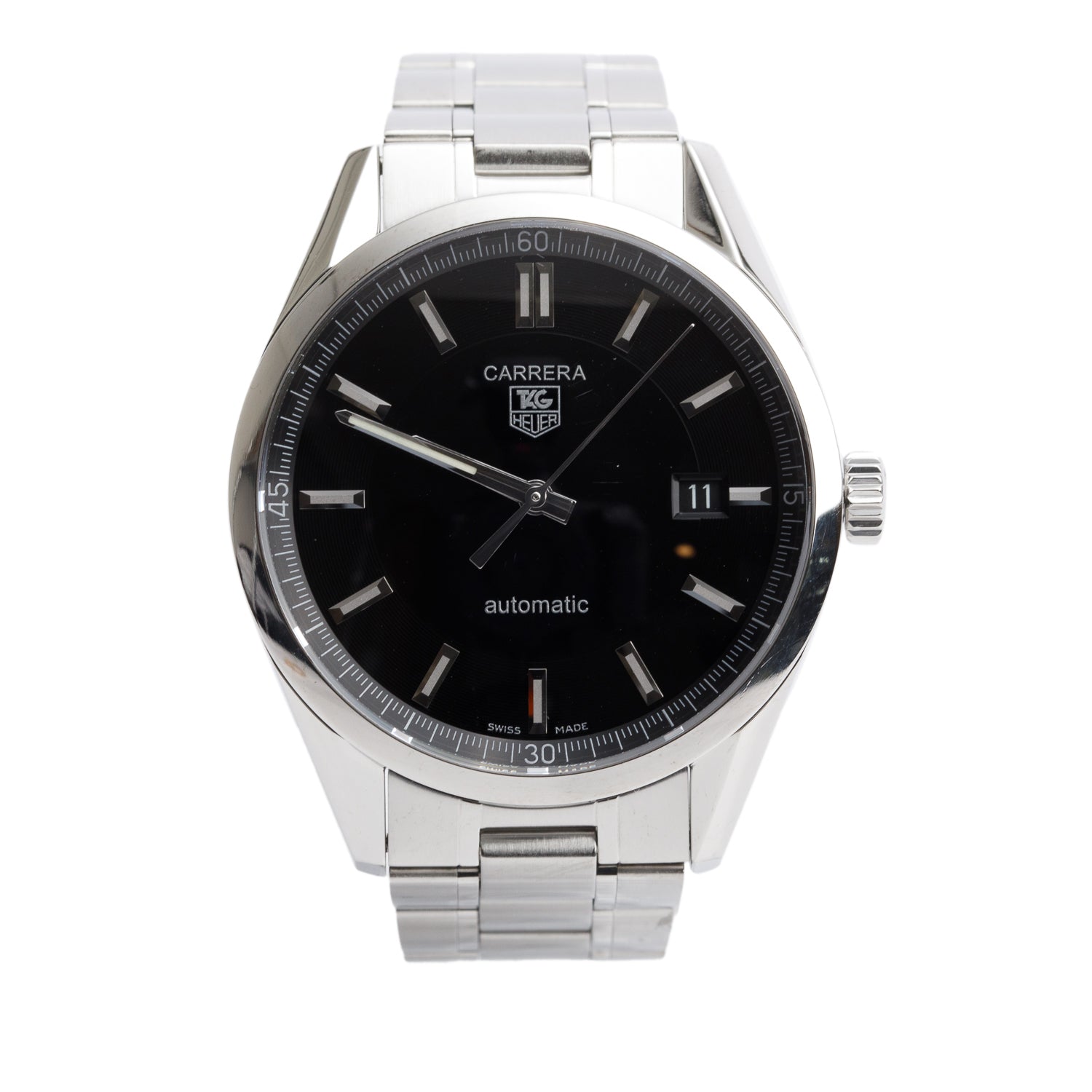 Tag Heuer Stainless Steel Carrera Calibre 5 39 MM Automatic Watch Black Dial WV211B w/ Papers