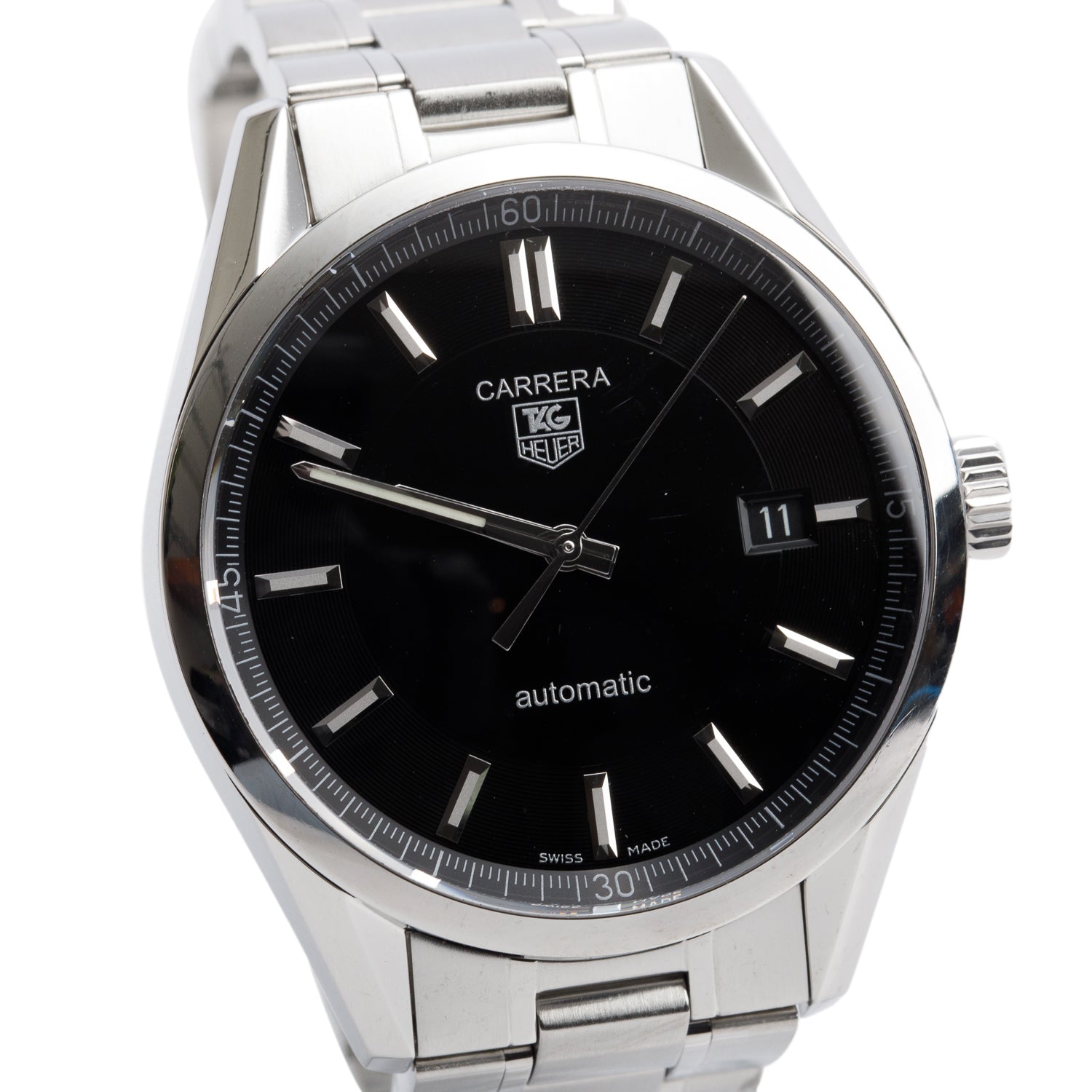 Tag Heuer Stainless Steel Carrera Calibre 5 39 MM Automatic Watch Black Dial WV211B w/ Papers