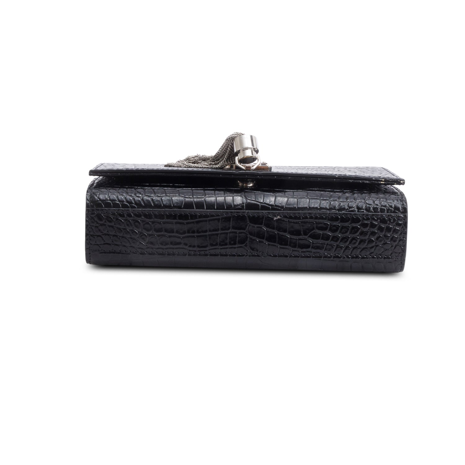 Saint Laurent Black Crocodile-Embossed Leather Small Classic Monogram Kate Tassel Chain Bag