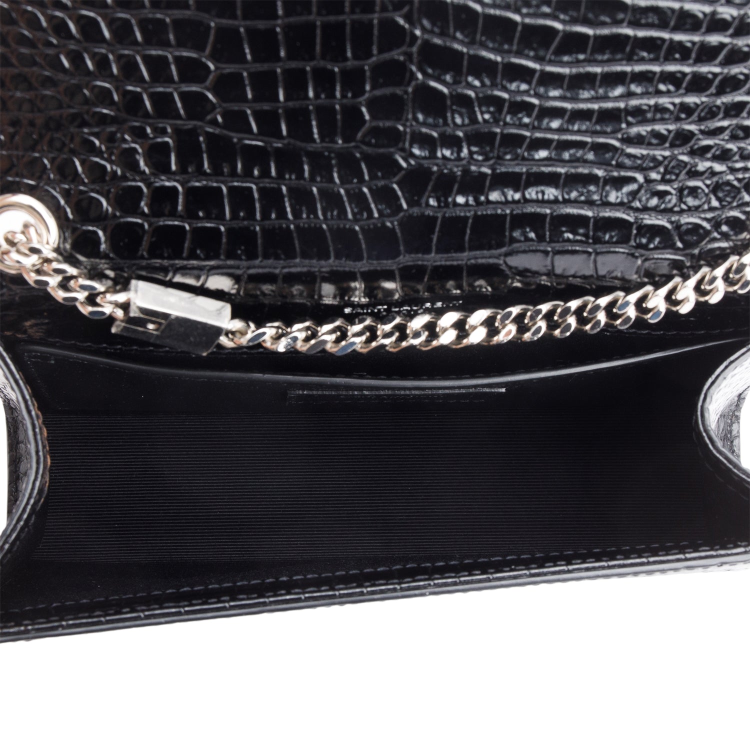 Saint Laurent Black Crocodile-Embossed Leather Small Classic Monogram Kate Tassel Chain Bag