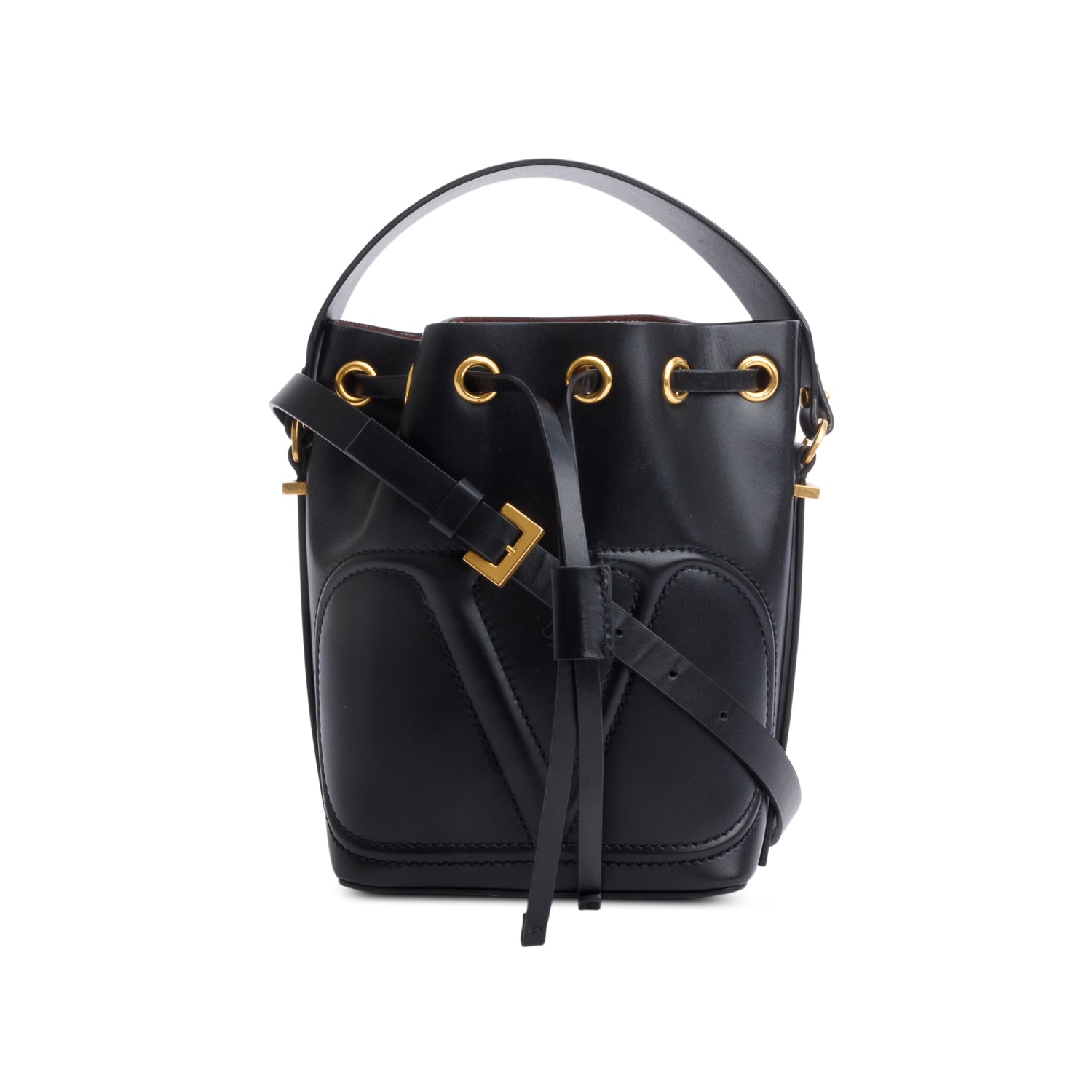 Valentino Black Calfskin Leather Vlogo Walk Bucket Bag