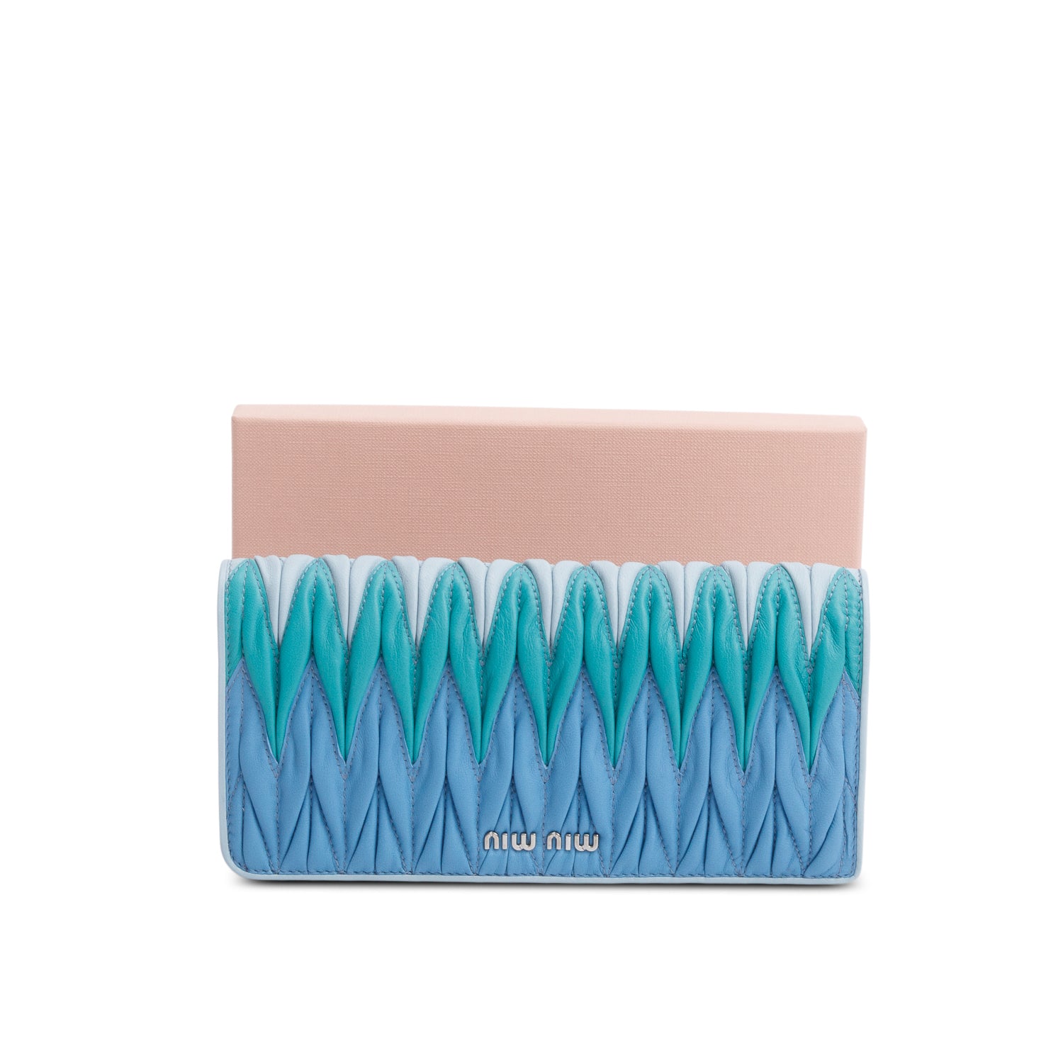 Miu Miu Blue Multicolor Matelasse Leather Continental Wallet w/ Box & Authenticity Card