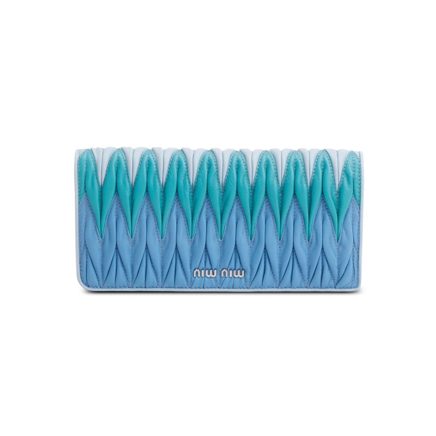 Miu Miu Blue Multicolor Matelasse Leather Continental Wallet w/ Box & Authenticity Card
