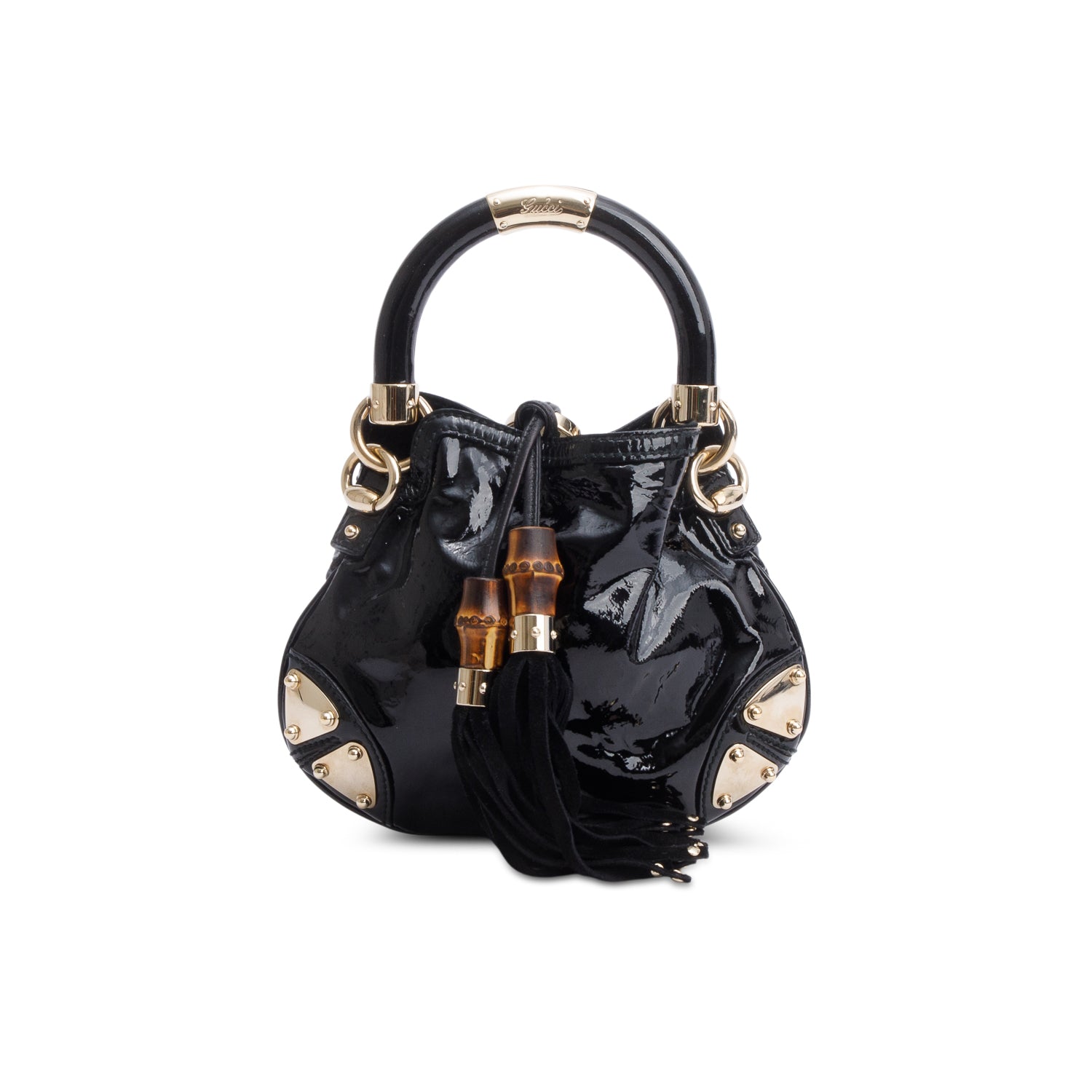 Gucci Black Patent Leather Mini Indy Babouska Handle Crossbody Bag