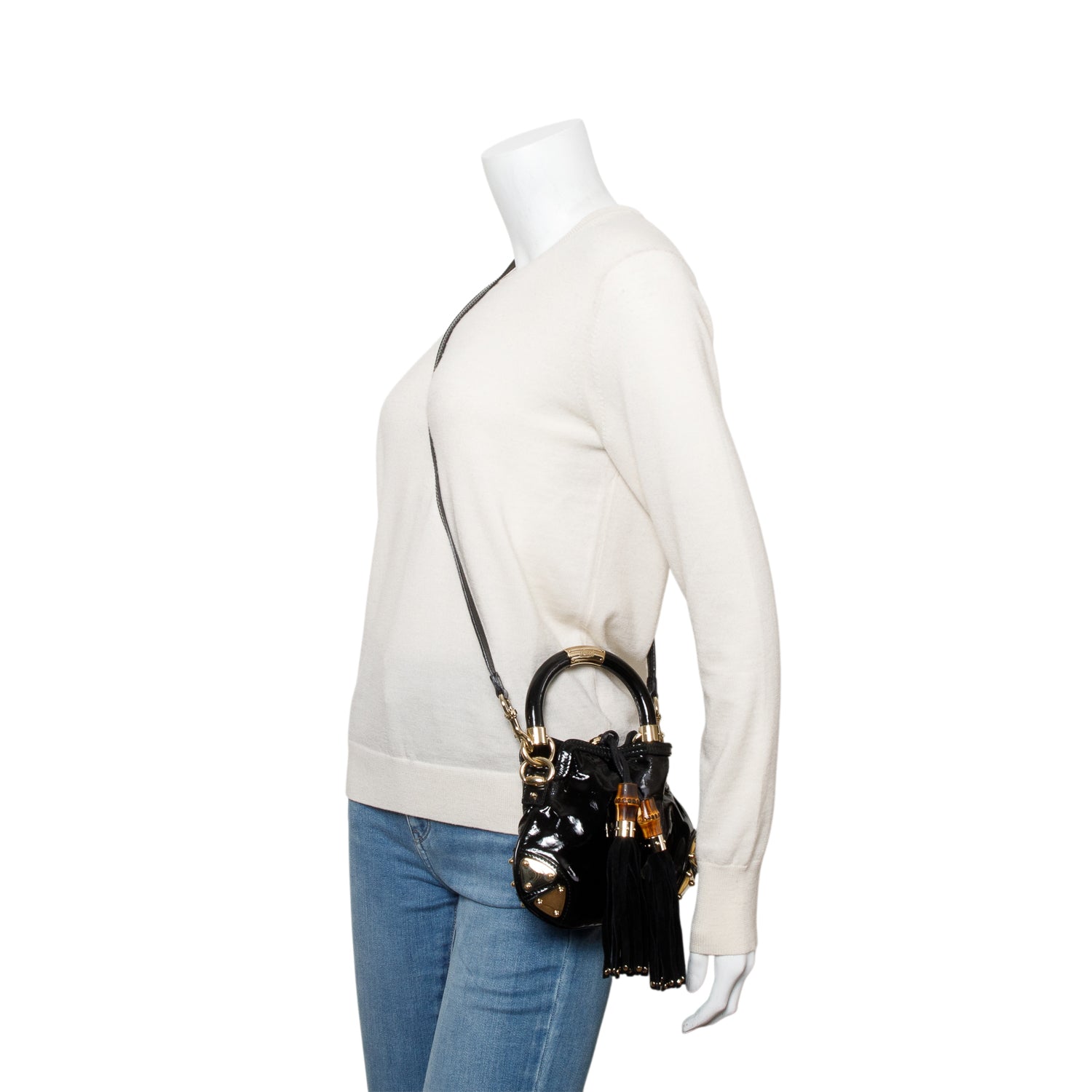 Gucci Black Patent Leather Mini Indy Babouska Handle Crossbody Bag