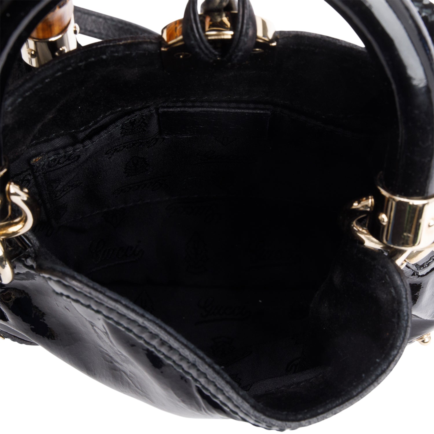 Gucci Black Patent Leather Mini Indy Babouska Handle Crossbody Bag