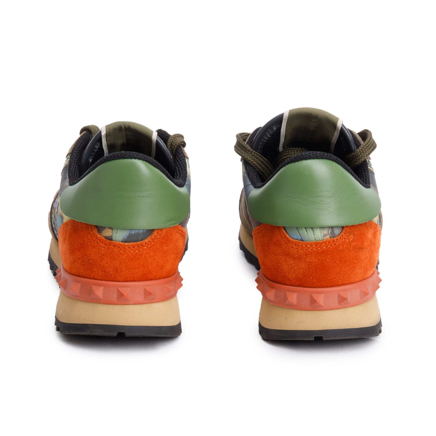 Valentino Green Multicolor Printed Rockstud Athletic Low-Top Sneakers, Size 8 w/ Box