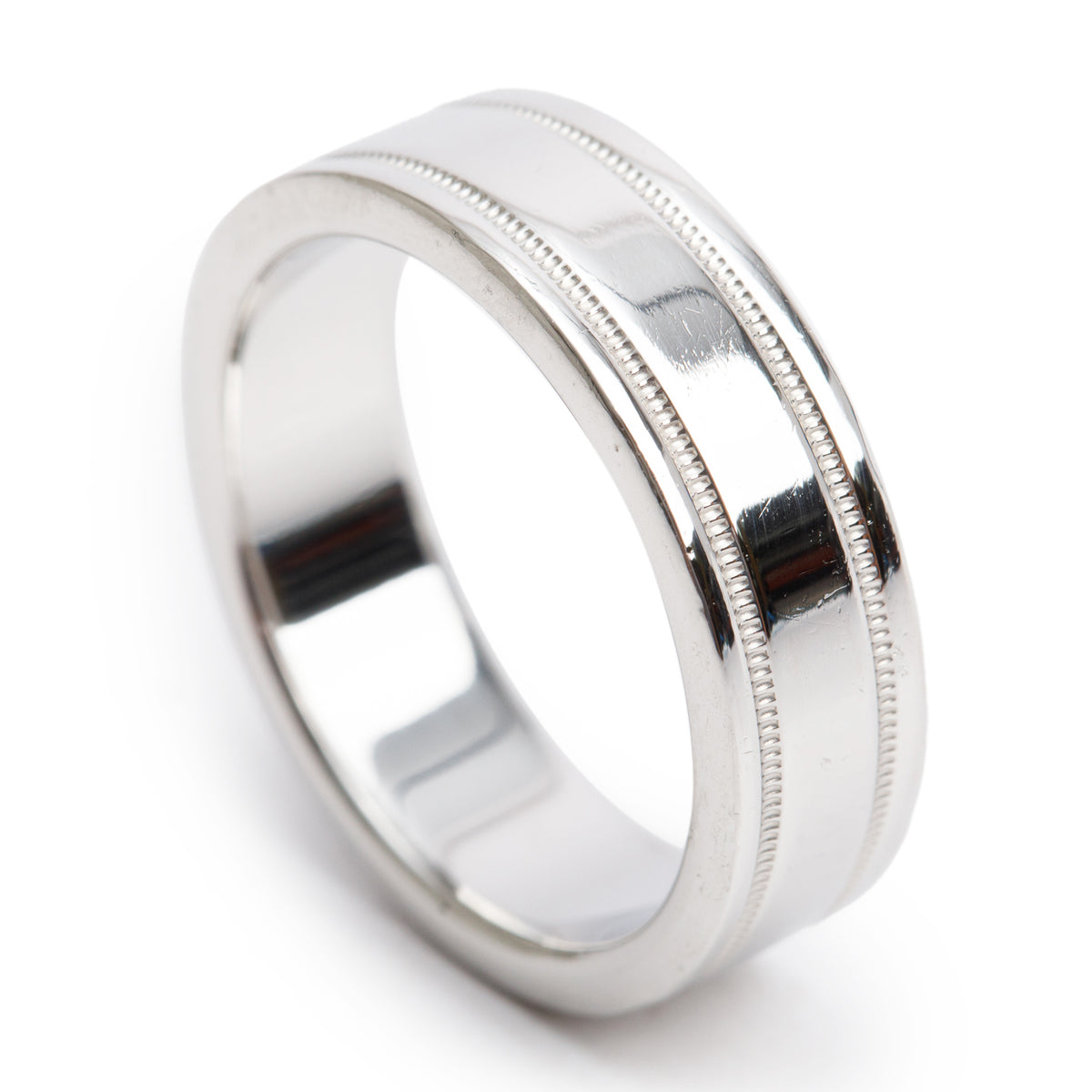 Tiffany & Co. Platinum Double Milgrain 6 MM Wedding Band Ring, Size 7.5