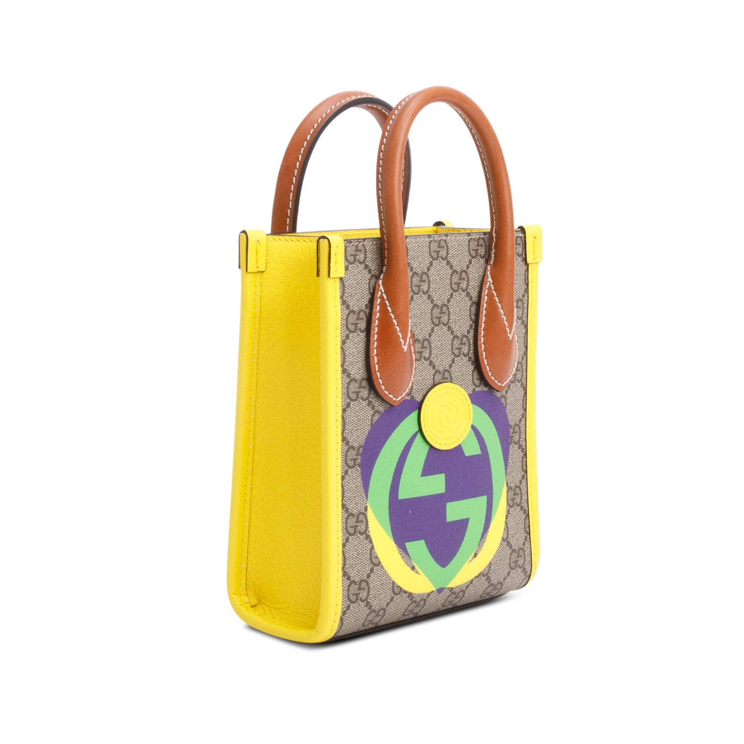 Gucci GG Supreme Yellow Leather Trim Heart Interlocking G Mini Tote w/ Strap