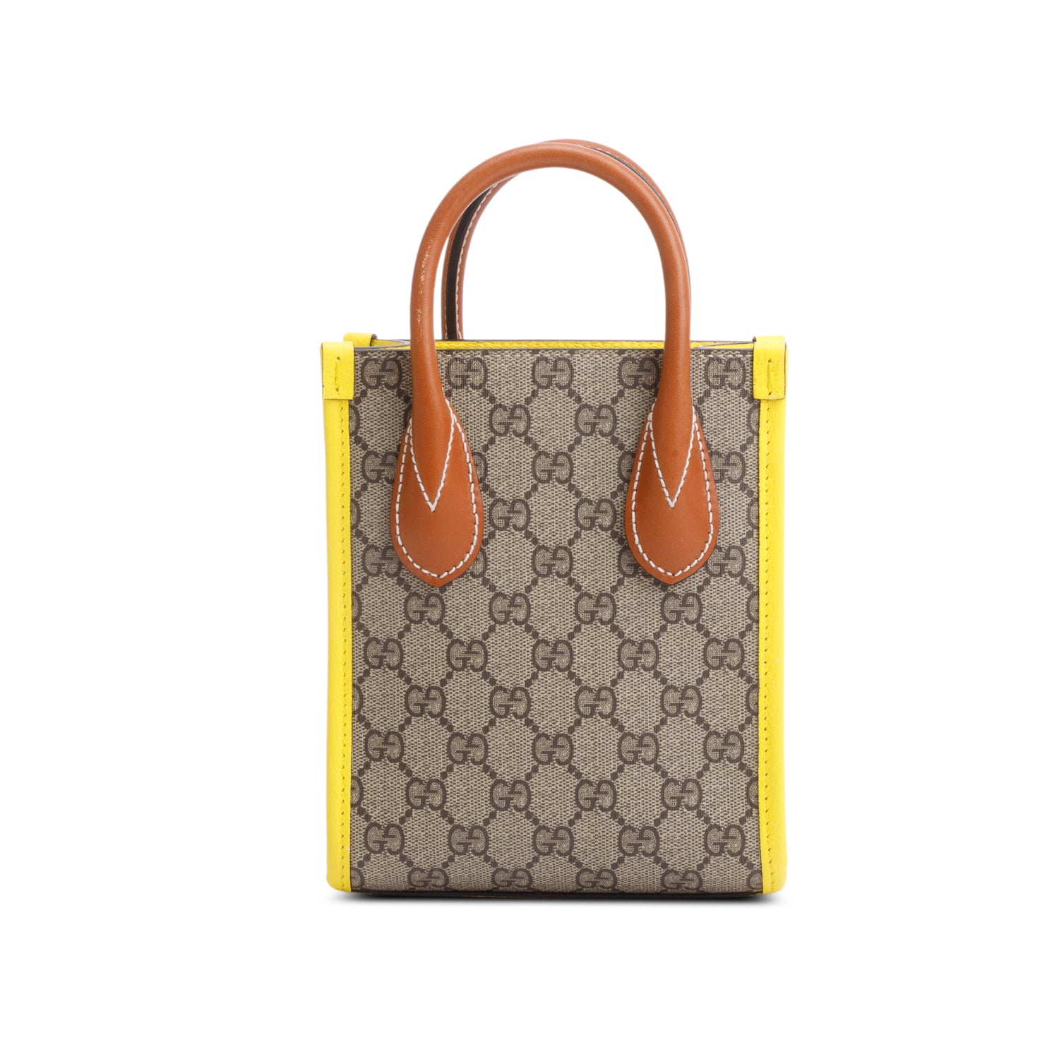 Gucci GG Supreme Yellow Leather Trim Heart Interlocking G Mini Tote w/ Strap