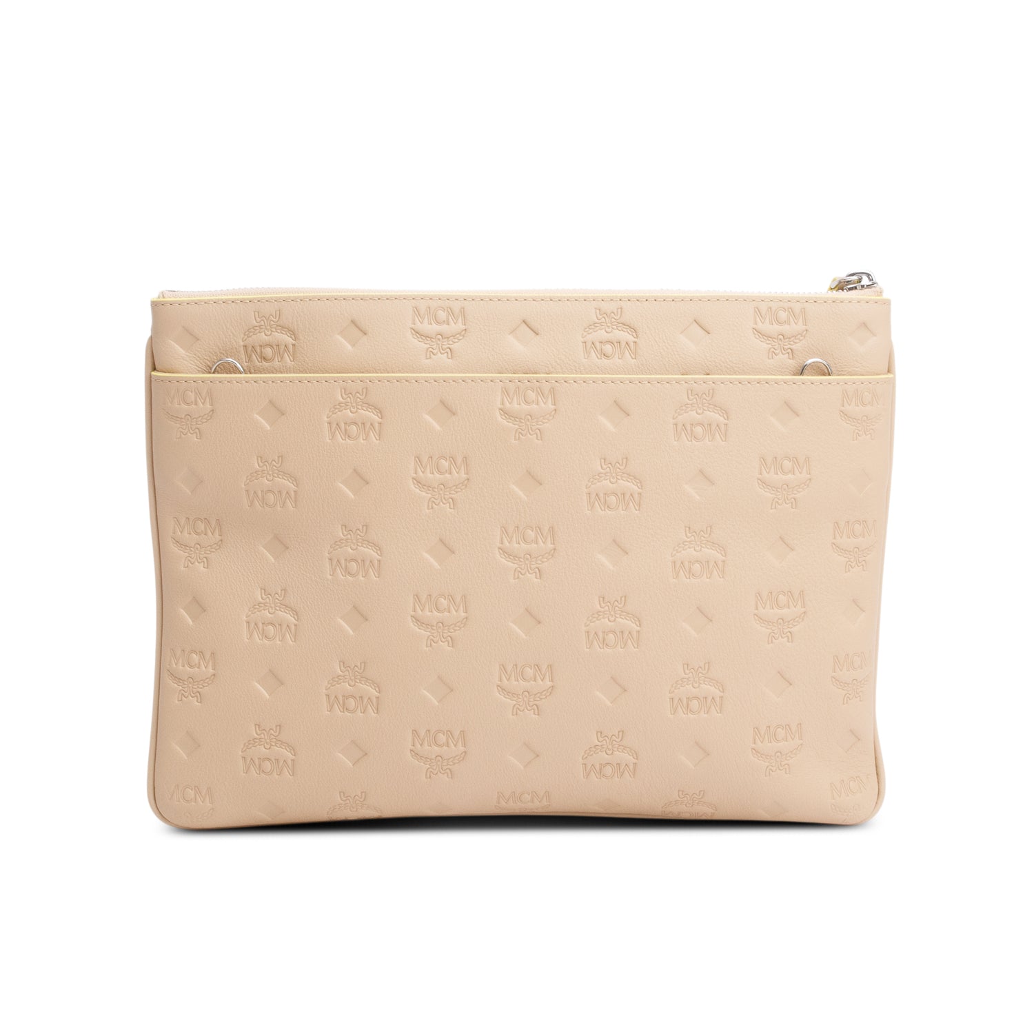 MCM Beige Embossed Leather Portuna Clutch Crossbody Bag w/ Strap