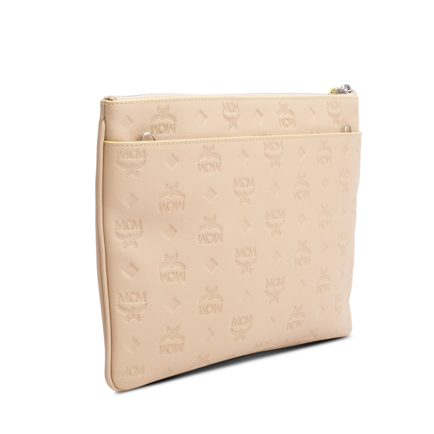 MCM Beige Embossed Leather Portuna Clutch Crossbody Bag w/ Strap