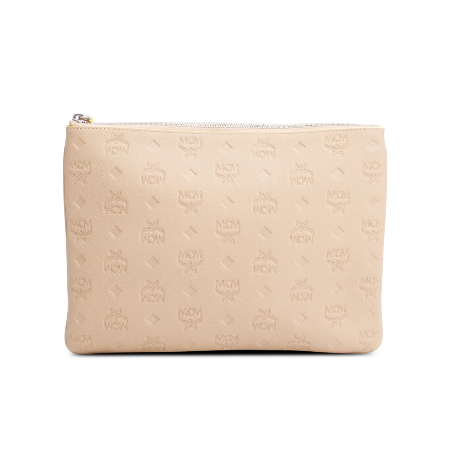 MCM Beige Embossed Leather Portuna Clutch Crossbody Bag w/ Strap