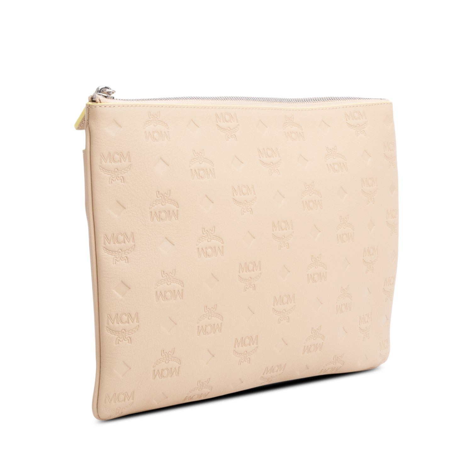 MCM Beige Embossed Leather Portuna Clutch Crossbody Bag w/ Strap