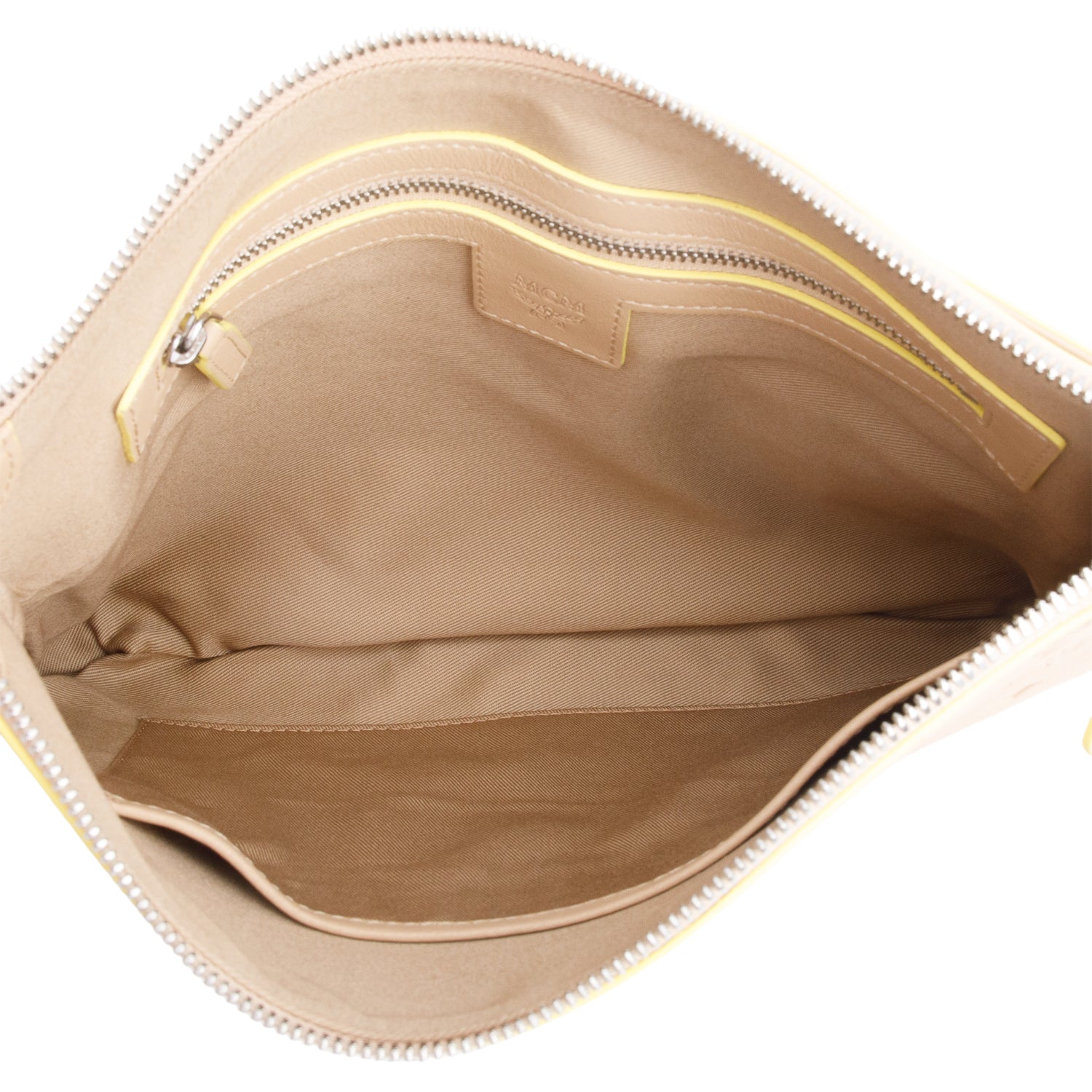MCM Beige Embossed Leather Portuna Clutch Crossbody Bag w/ Strap