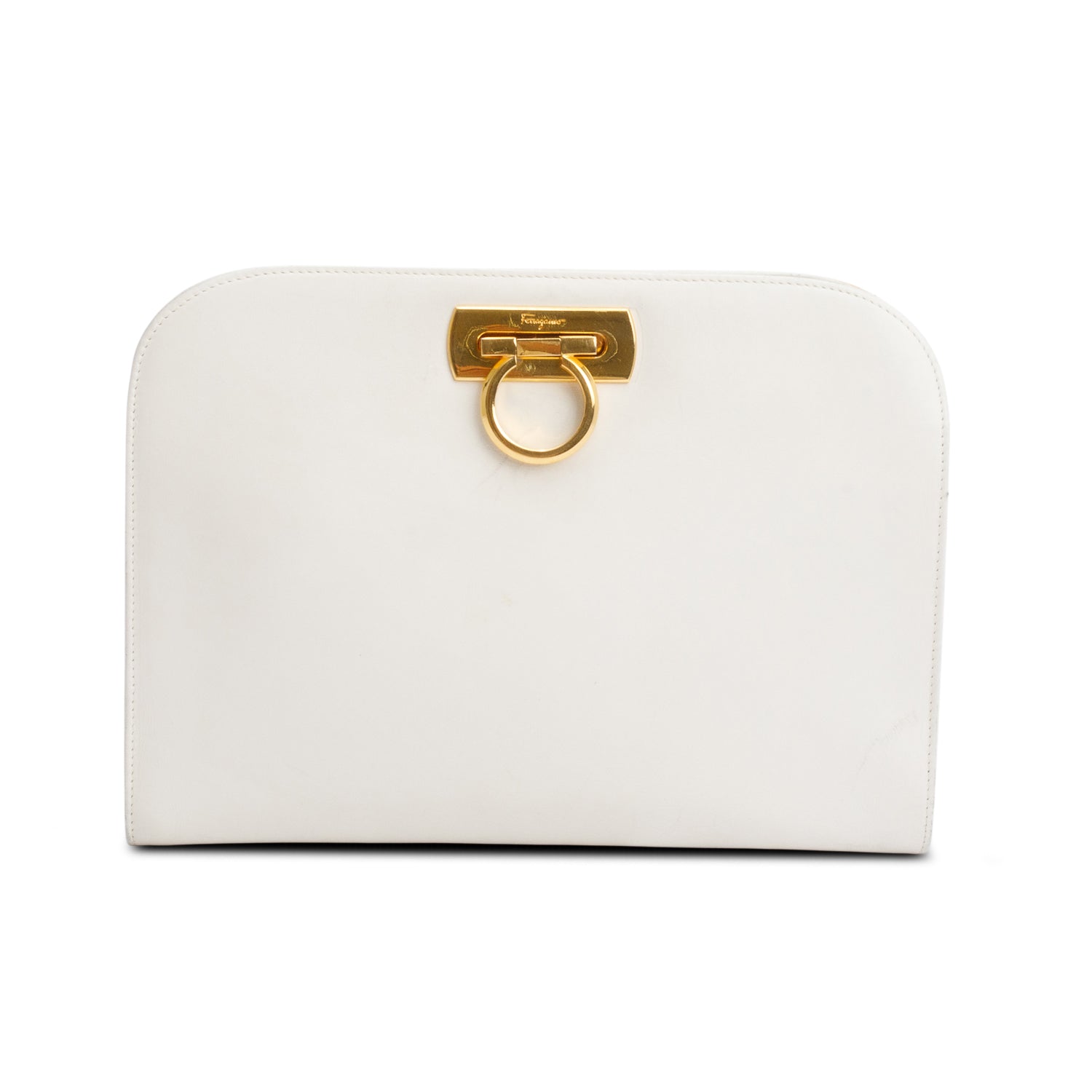 Ferragamo White Leather Gancini Chain Crossbody
