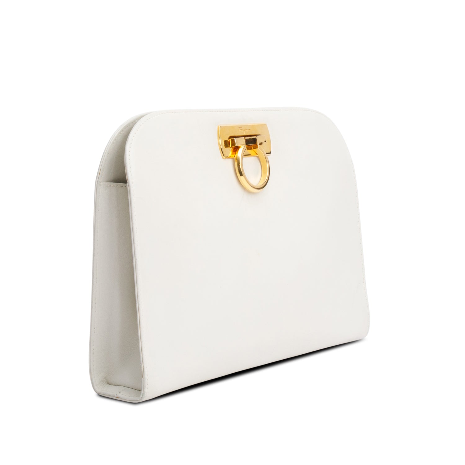 Ferragamo White Leather Gancini Chain Crossbody