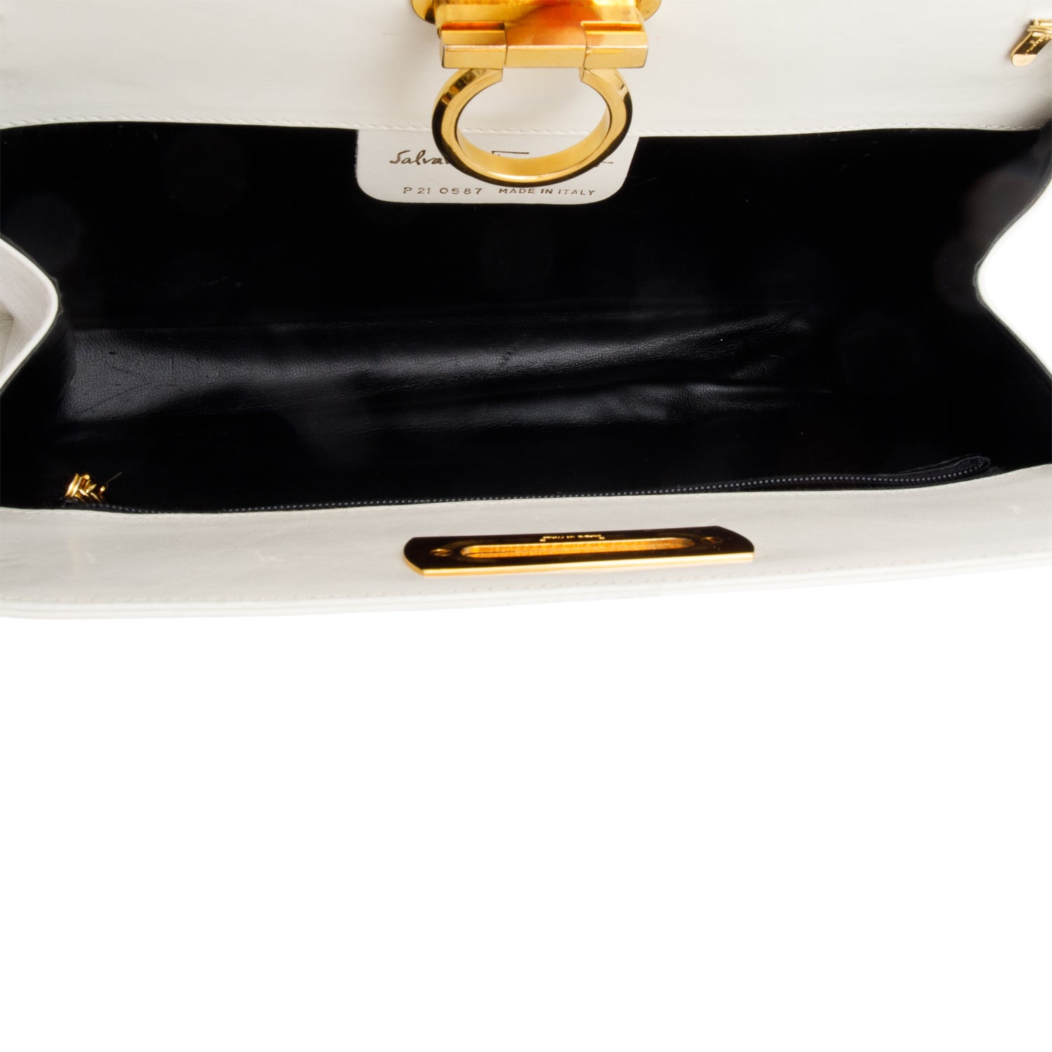 Ferragamo White Leather Gancini Chain Crossbody